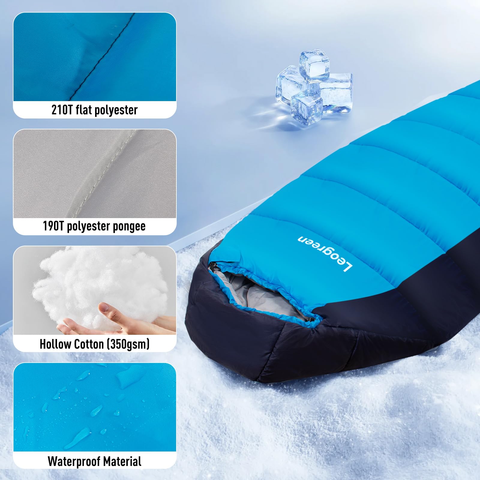 Leogreen Sac de Couchage en Duvet, -15℃~5℃, 210x80x35cm, pour Adultes | Ultra Compact Utilisable en 3-4 Saisons Sac Couchage Momie, Plus Chaud pour Le Camping, la randonnée et l'alpinisme