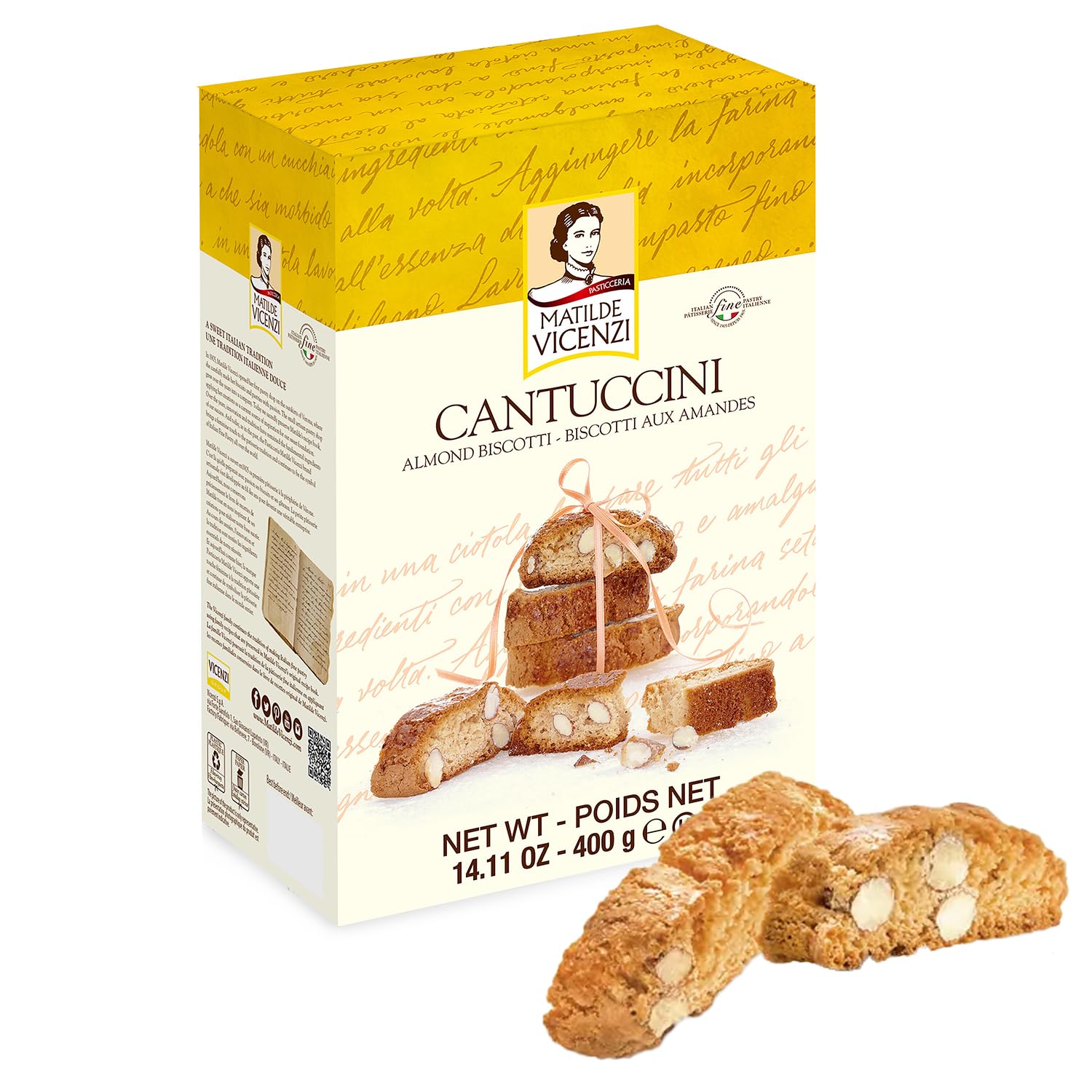 Matilde Vicenzi Classic Italian Biscotti Almond Cookies - Cantuccini Almond Biscuits - Kosher Dairy Traditional Coffee & Tea Biscuits Made in Italy - 14.11 oz (400g)