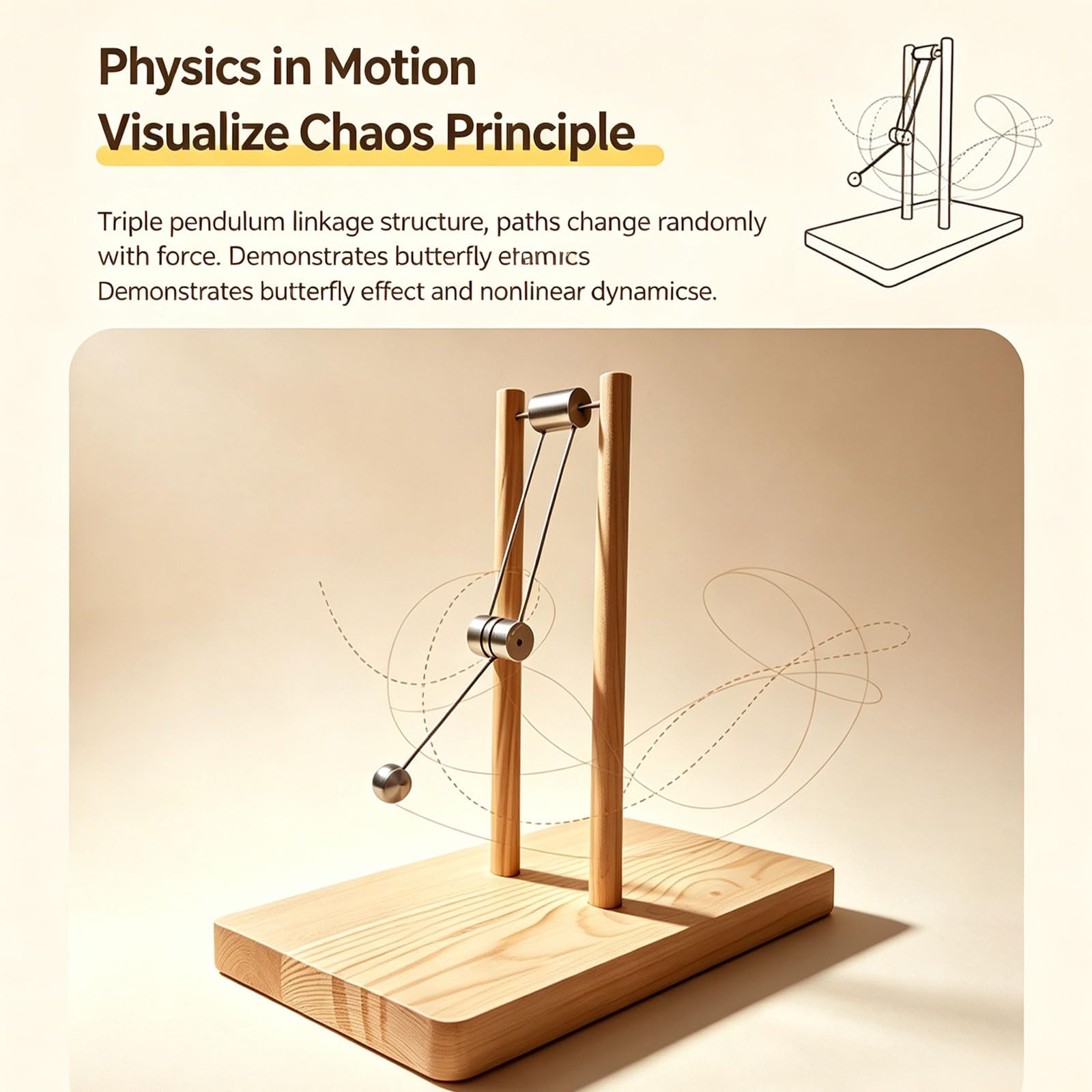 Adorno De Escritorio De Doble Péndulo del Caos, Modelo De Energía Cinética De Madera, para Armar Tú Mismo, Juguete De Escritorio con Forma De Péndulo, Modelo De Demostración Física, para Oficina