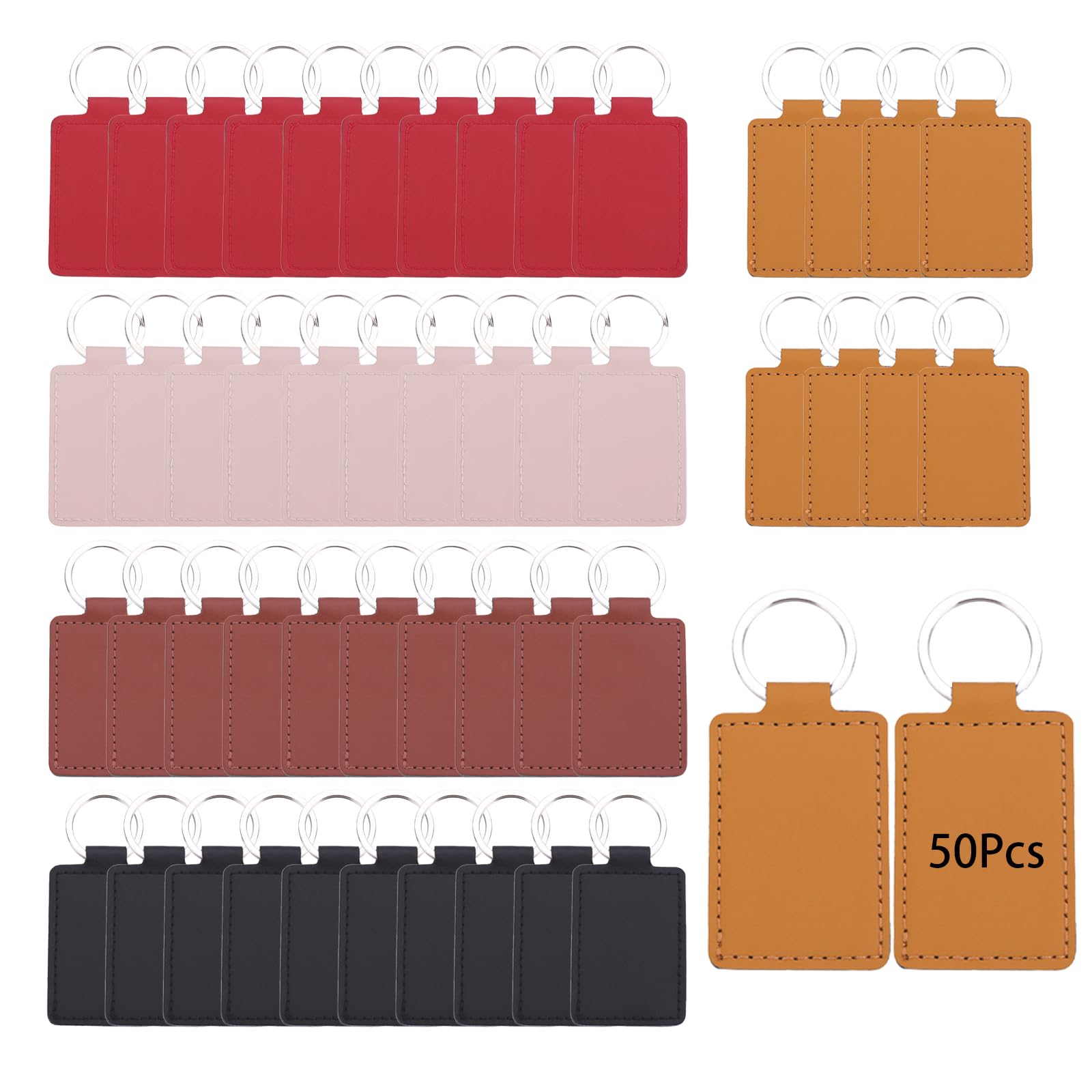 KFZDCG 50 Pcs PU Leather Keychain Blanks Bulk DIY Leather Keychain for Engraving for DIY Craft Engraving Laser