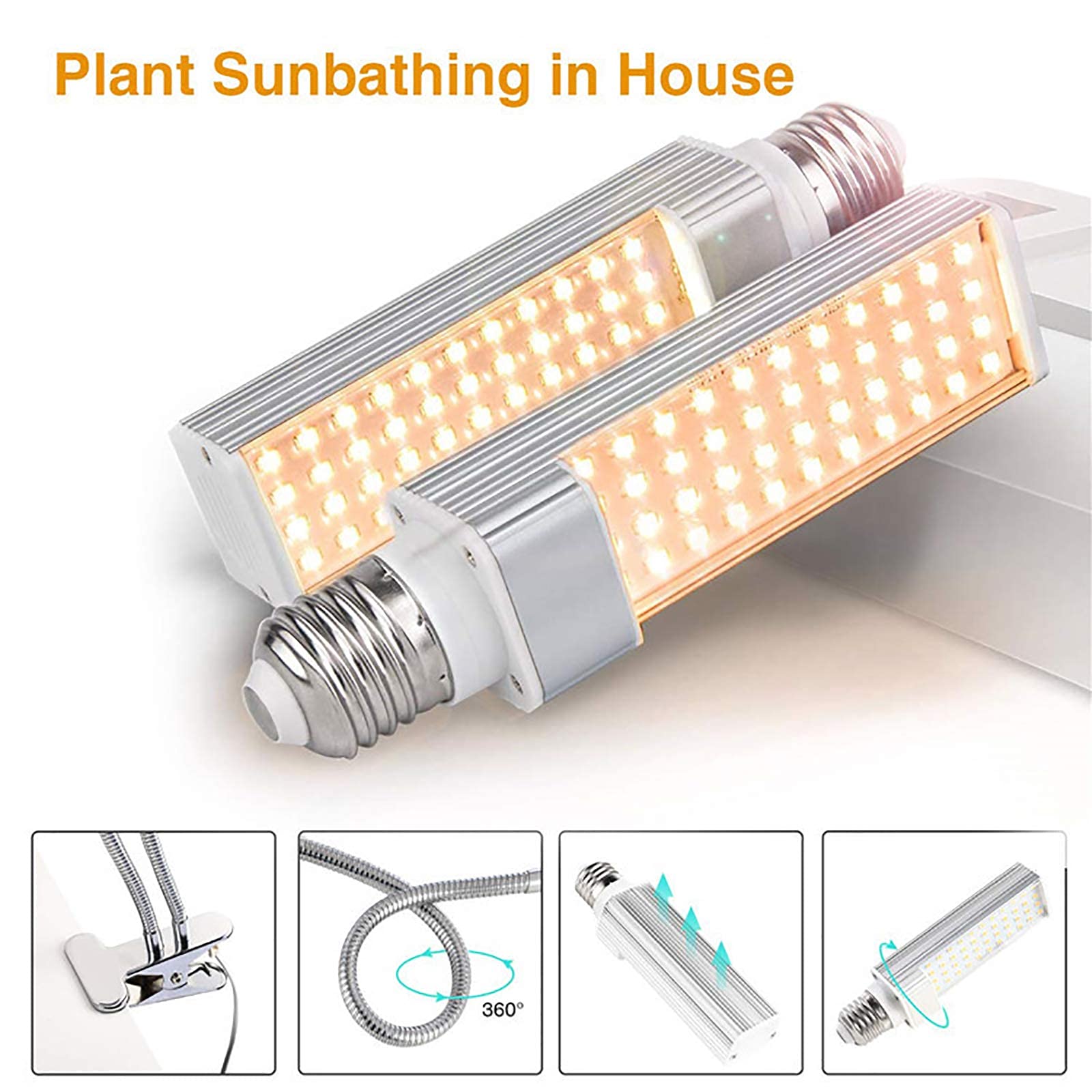 Lampe de culture d'intérieur, lampe de culture LED 45 W, ampoule de croissance à spectre complet super lumineuse de 88 LED pour plantes d'intérieur, lampe de culture de plantes à col de cygne à 360 °