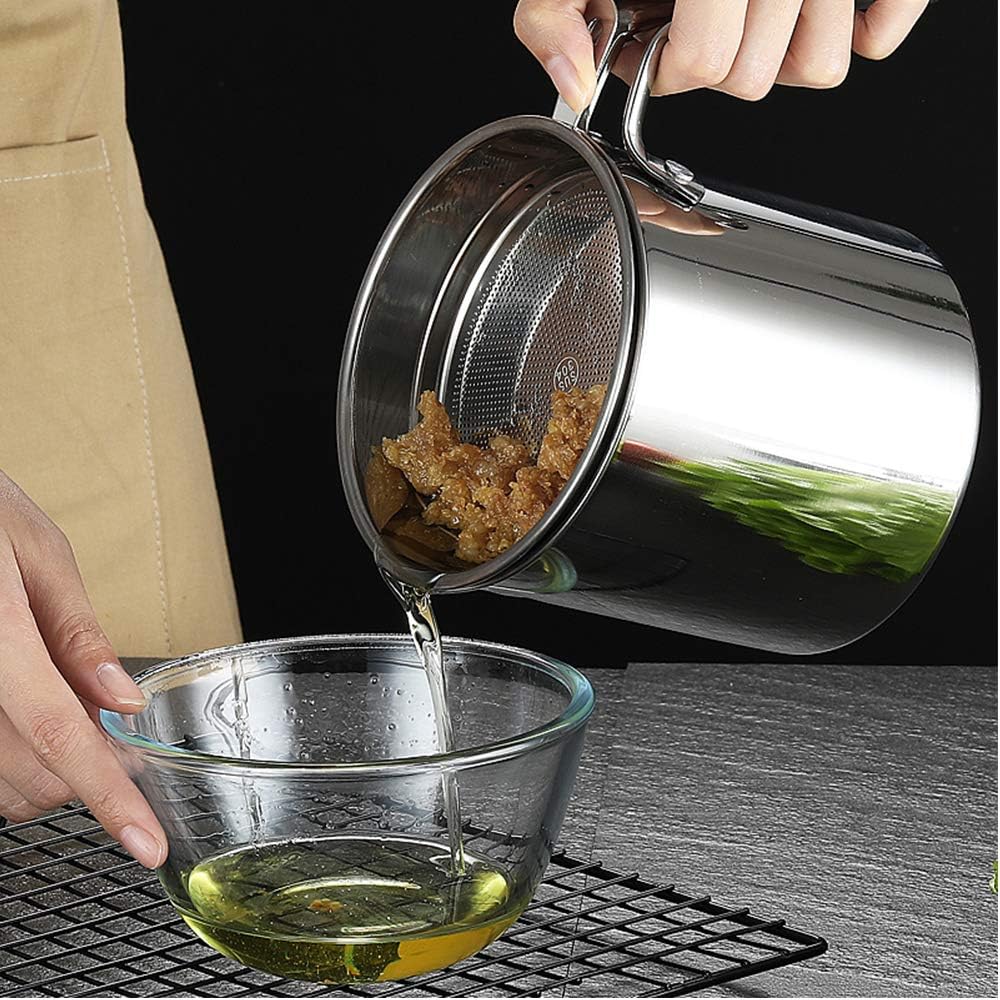 Inavis Bacon Grease Container with Fine Mesh Strainer 42 oz,Small Oil Pot with Strainer |Cooking Oil Filter Stainless Steel Oil Storage Pot Can for Cooking Oil,Frying Oil