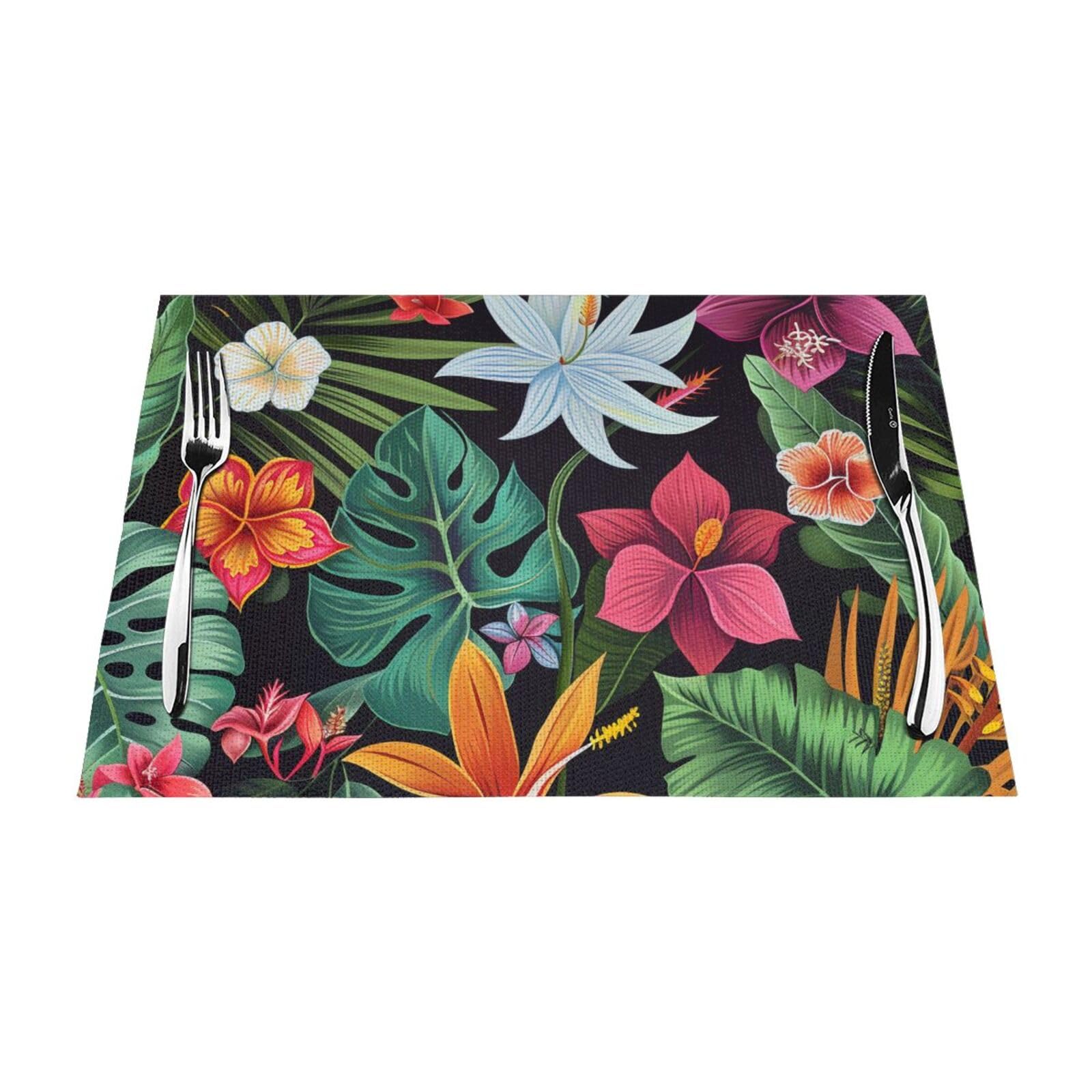 Tropical Flowers Printed PVC Placemat 1 PCS for Kitchen Dining Table Heat-resistand Washable Table Mats 18x12 in