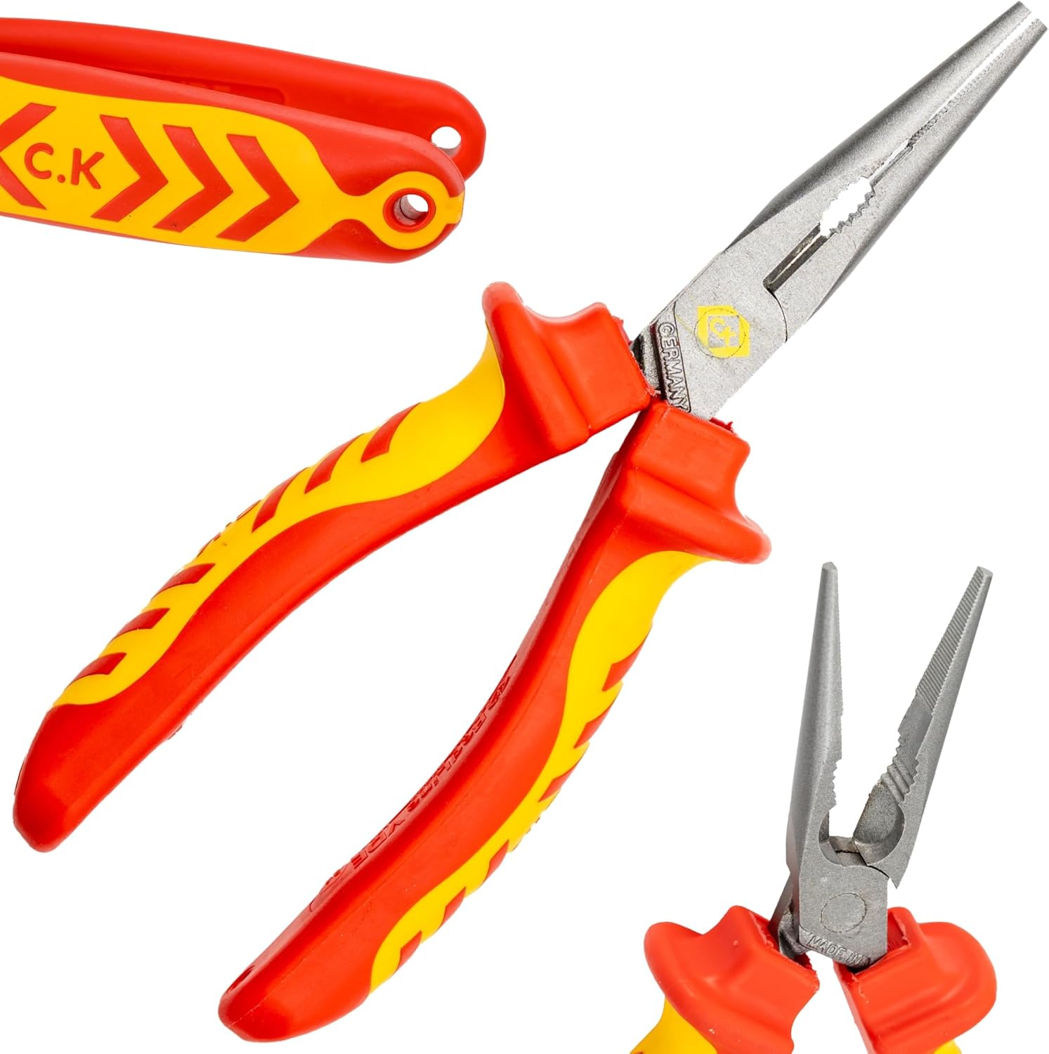 C.K Redline 2025 Edition VDE Snipe Nose Plier & Cutter 170mm, 1000v Insulated Electrical Snipe Nose Pliers & Wire Cable Cutters, Electricians Engineer Croppers Snips Electrician, CK Tools T39076A 170