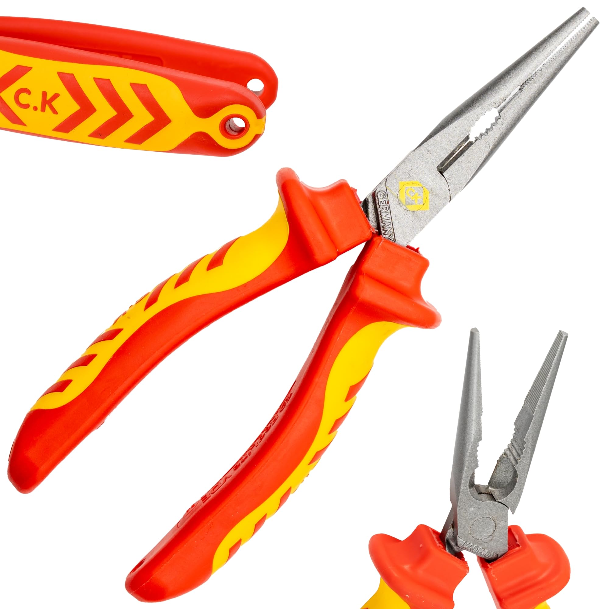 C.K Redline 2025 Edition VDE Snipe Nose Plier & Cutter 170mm, 1000v Insulated Electrical Snipe Nose Pliers & Wire Cable Cutters, Electricians Engineer Croppers Snips Electrician, CK Tools T39076A 170