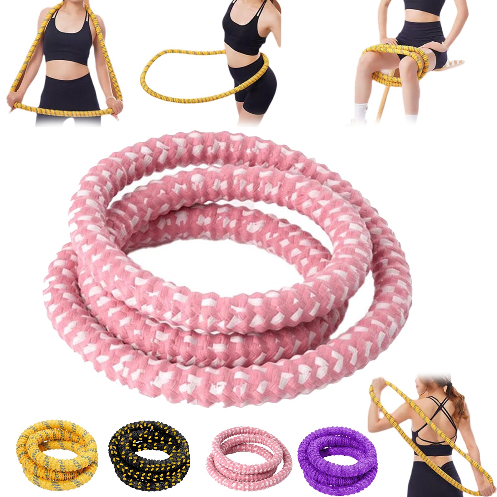 Weighted Infinity Fitness Hoop for Adult Weight Loss,2.9lb Soft Spring Exercise Hoops,Foldable Fitness Circles,Waist-Friendly Design Burns Fat, Shapes Waist, Back-Friendly Home Gym Equipment (pink)
