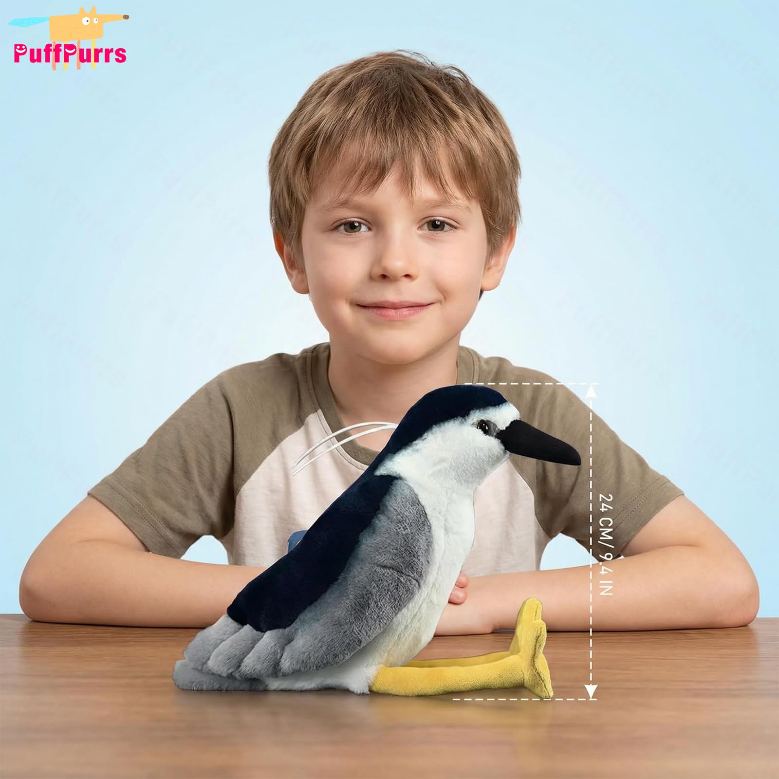 PuffPurrs Lifelike Night Heron Plush Toy, Cute Realistic Black-Crowned Night Heron Teddy Stuffed Animal - Image 4