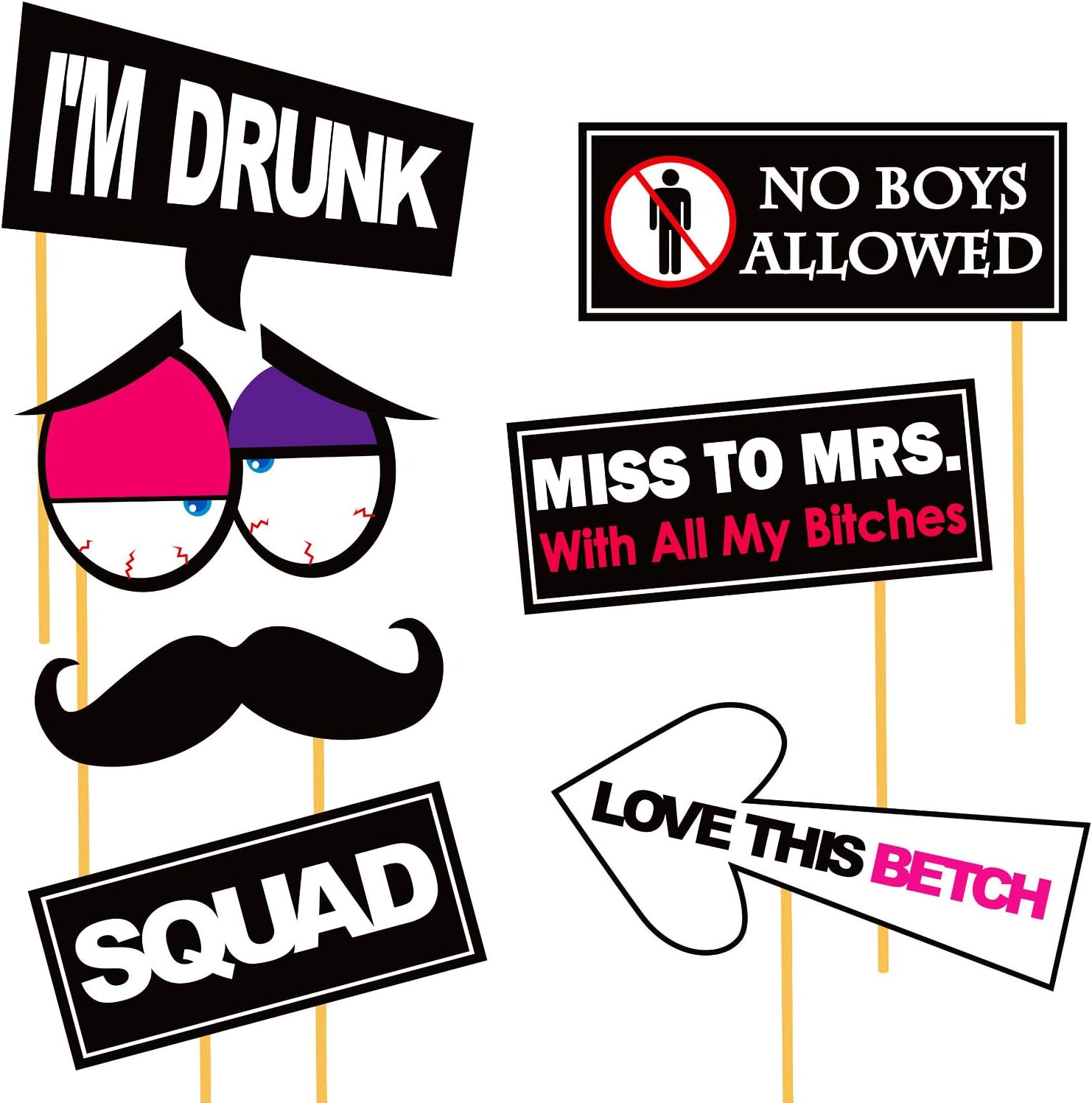 Bachelorette Photo Booth Props -Set of 29 Pcs