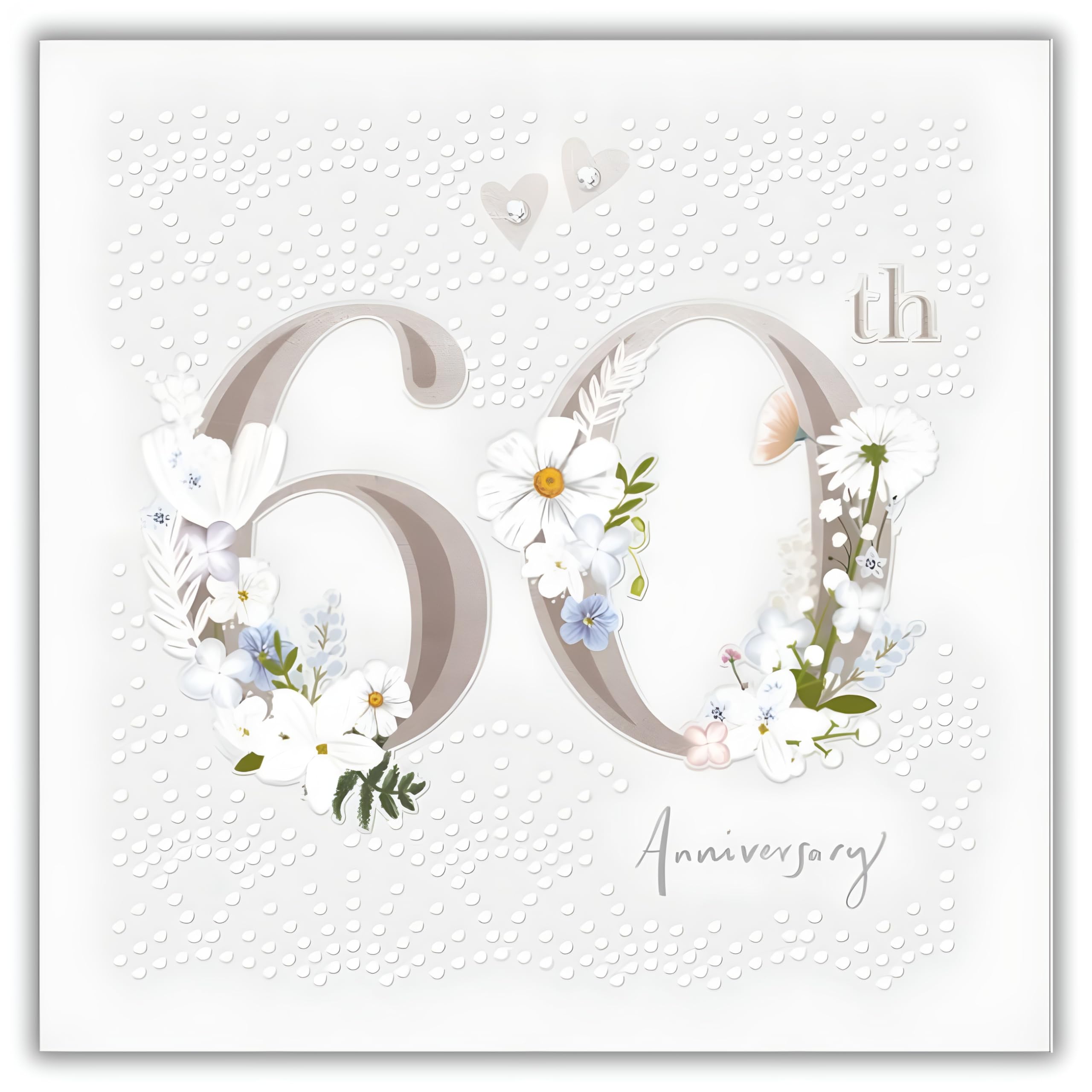 Woodmansterne 60th Anniversary Card - Happy Diamond Anniversary Card for a Special Couple 60 Years with Floral Hearts Design and Embellished Foil Detail