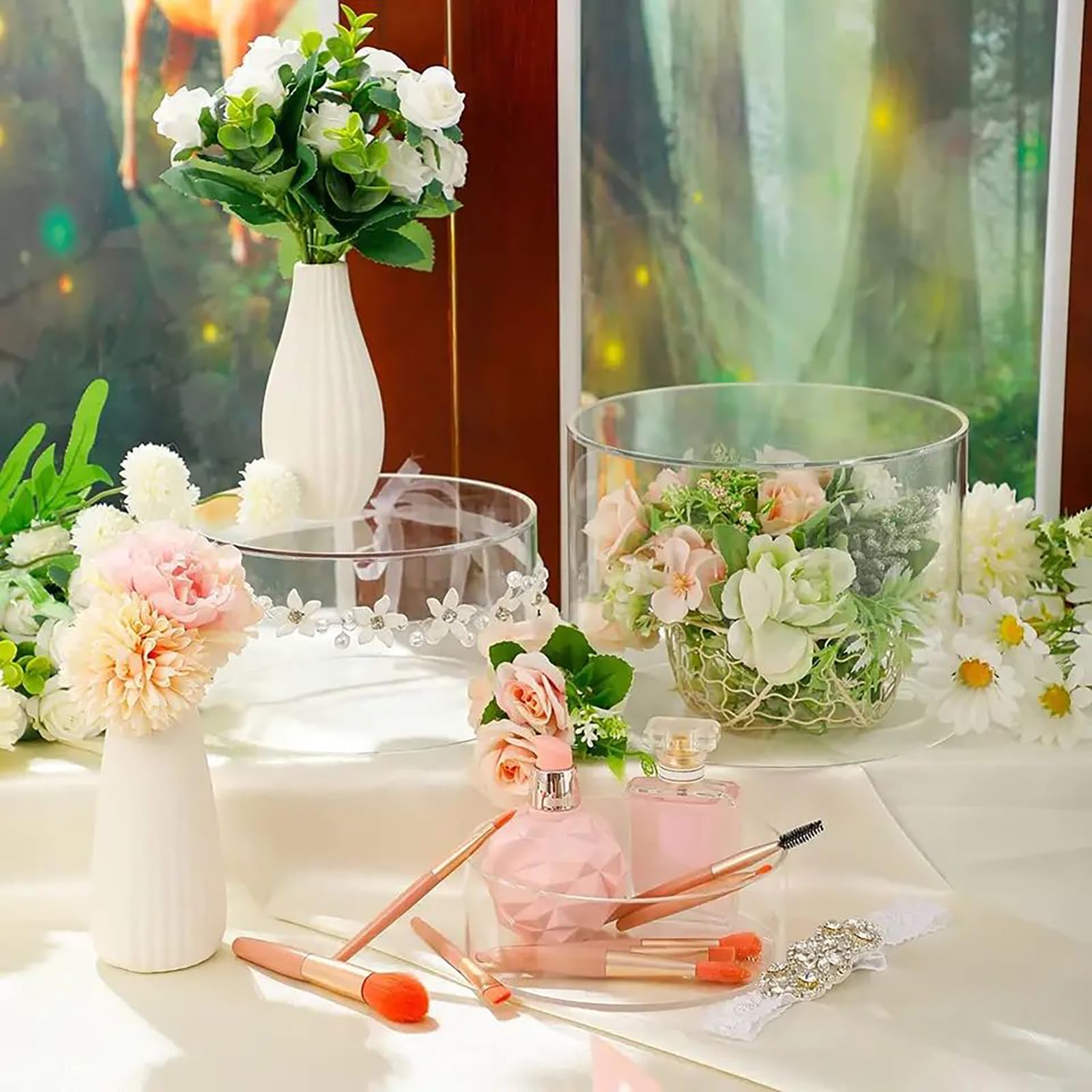 NEWFUN Presentoir Gateau,Présentoir à Gâteaux Transparent en Acrylique Remplissable, Pièce Maîtresse pour Les Fêtes d'anniversaire, 2 Présentoirs à Gâteaux Transparents Remplissables