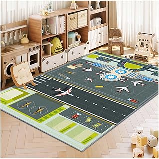 Kids Rug,Children's Room Rug, Fun Airport Kids Play Mat,Aerodrome Traffic System Playmat Carpet, Rail City Living Carpet, Washable Non-Slip Children's Mat (Airport, 31x47in)