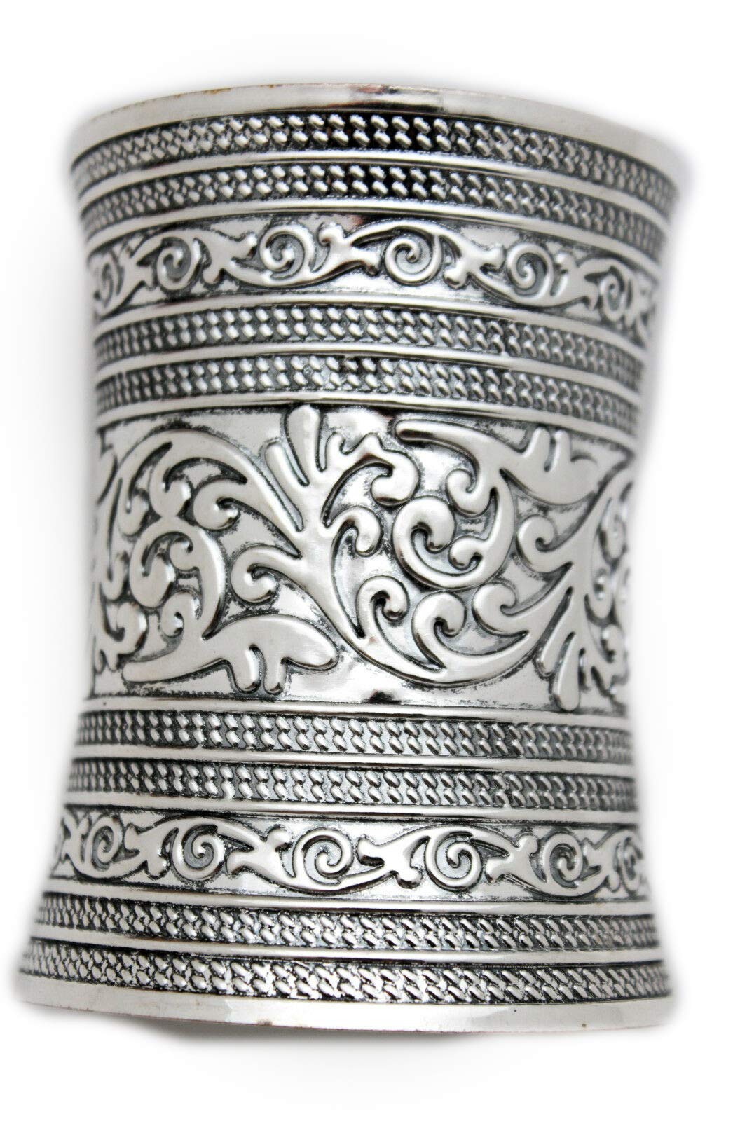 Women’s Silver Metal Long Cuff Bracelet – Wide Adjustable Filigree Band – Wonder Style Jewelry Accessory