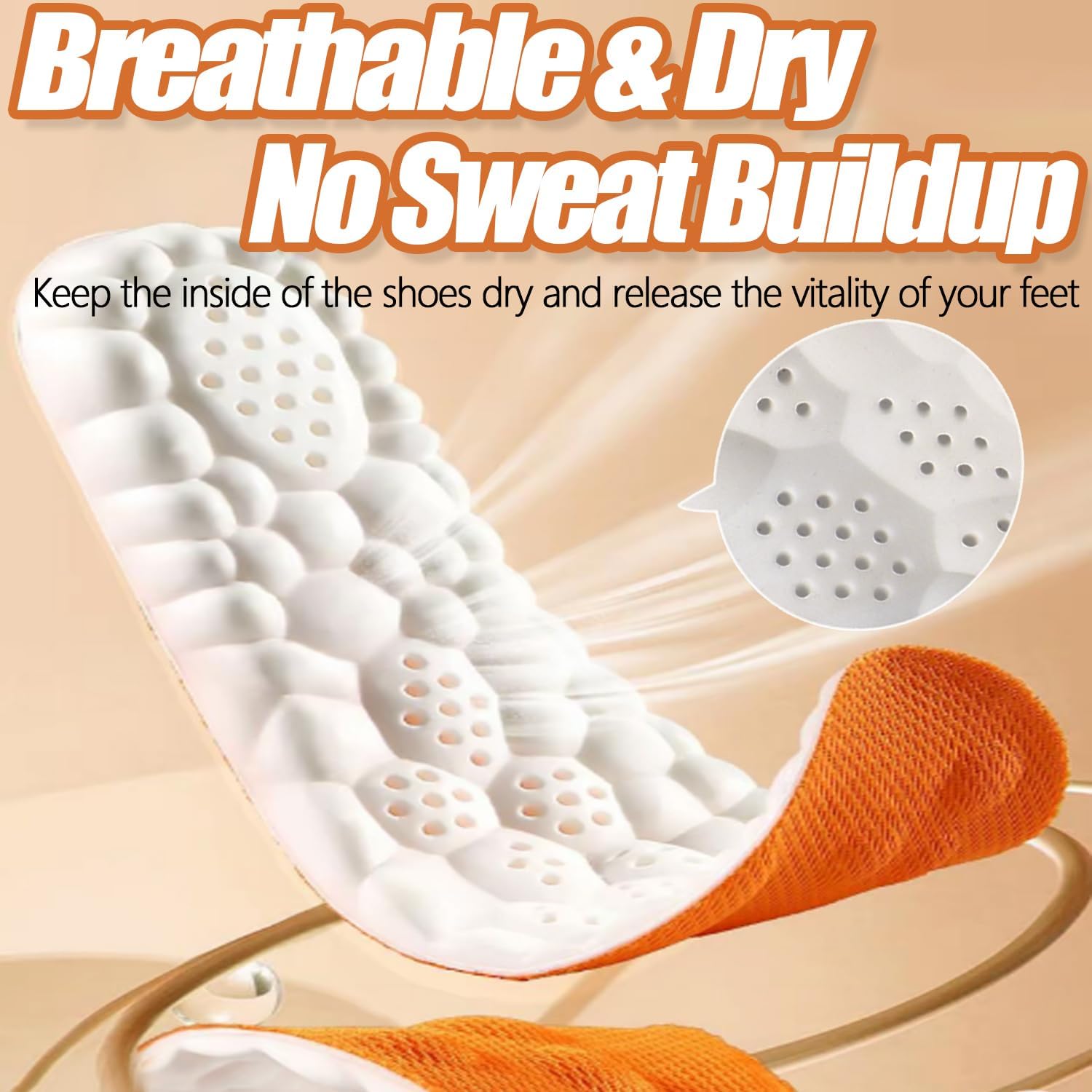 2026 New Steppers Insoles for Men & Women,4D Cloud Massage Memory Foam Insoles with Arch Support for All-Day Comfort(Orange, Men 9 / Women 10) - Image 3