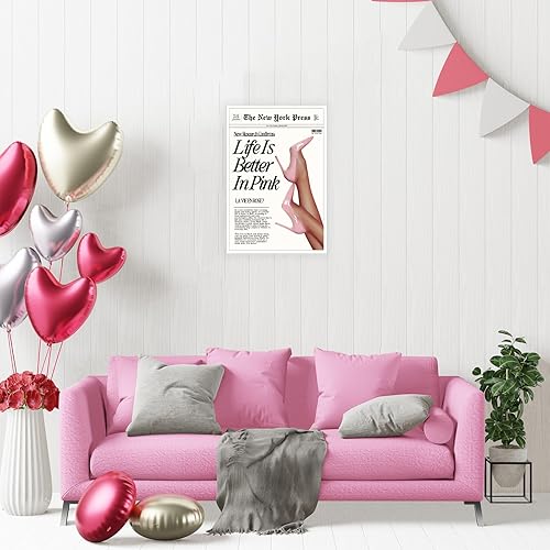Miniatura 2 de YAXZLWR Póster retro rosa noticias, decoración de habitación de coqueta, impresiones artísticas de pared de Nueva York de moda rosa, lienzo de los