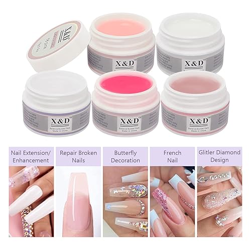 Miniatura 17 de X&D Kit de esmalte de uñas de gel, poligel UV, secado rápido, 1.98 oz, extensión de uñas de color transparente natural con forma de uñas, cepillo