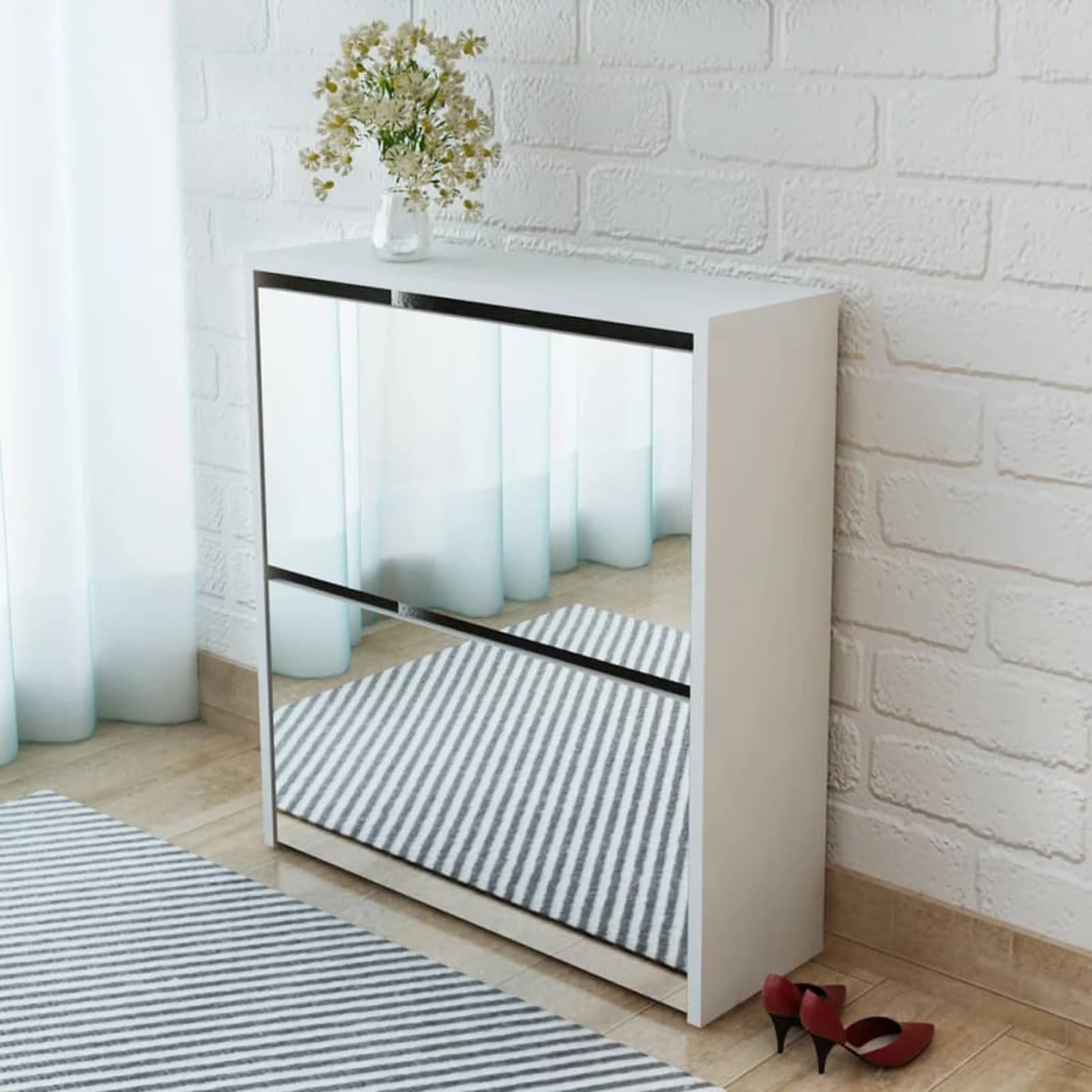 Gecheer Shoe Cabinet 2-Layer Mirror White 63x17x67 cm Storage cabinets, hallway furniture Model243046