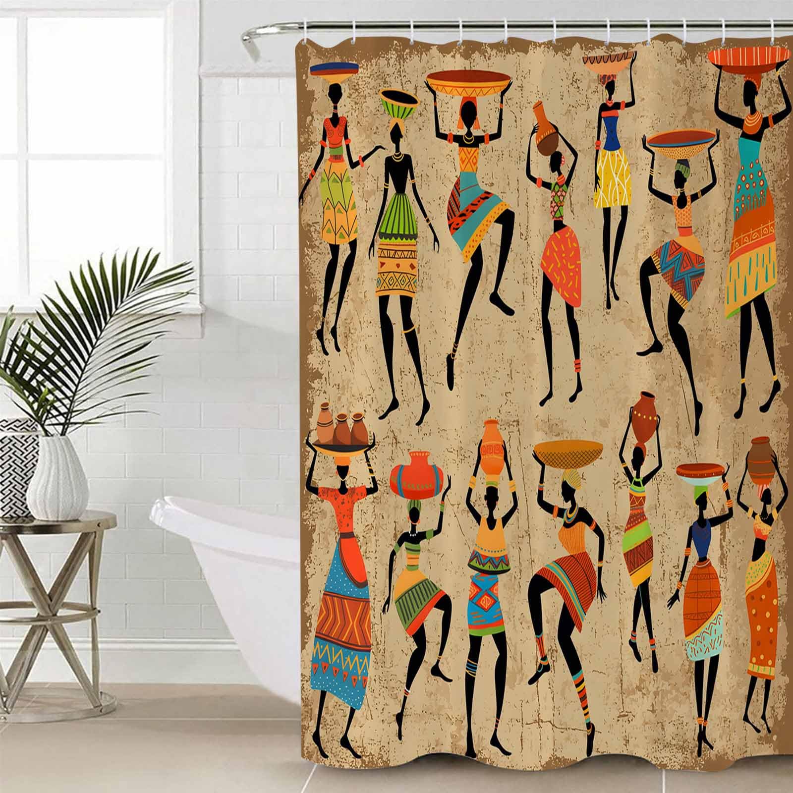 African Women Shower Curtain Set with Hook 36"x72",Washable Cloth Polyester Fabric Shower+Curtain,Waterproof Bath Curtains for Bathroom Accessories