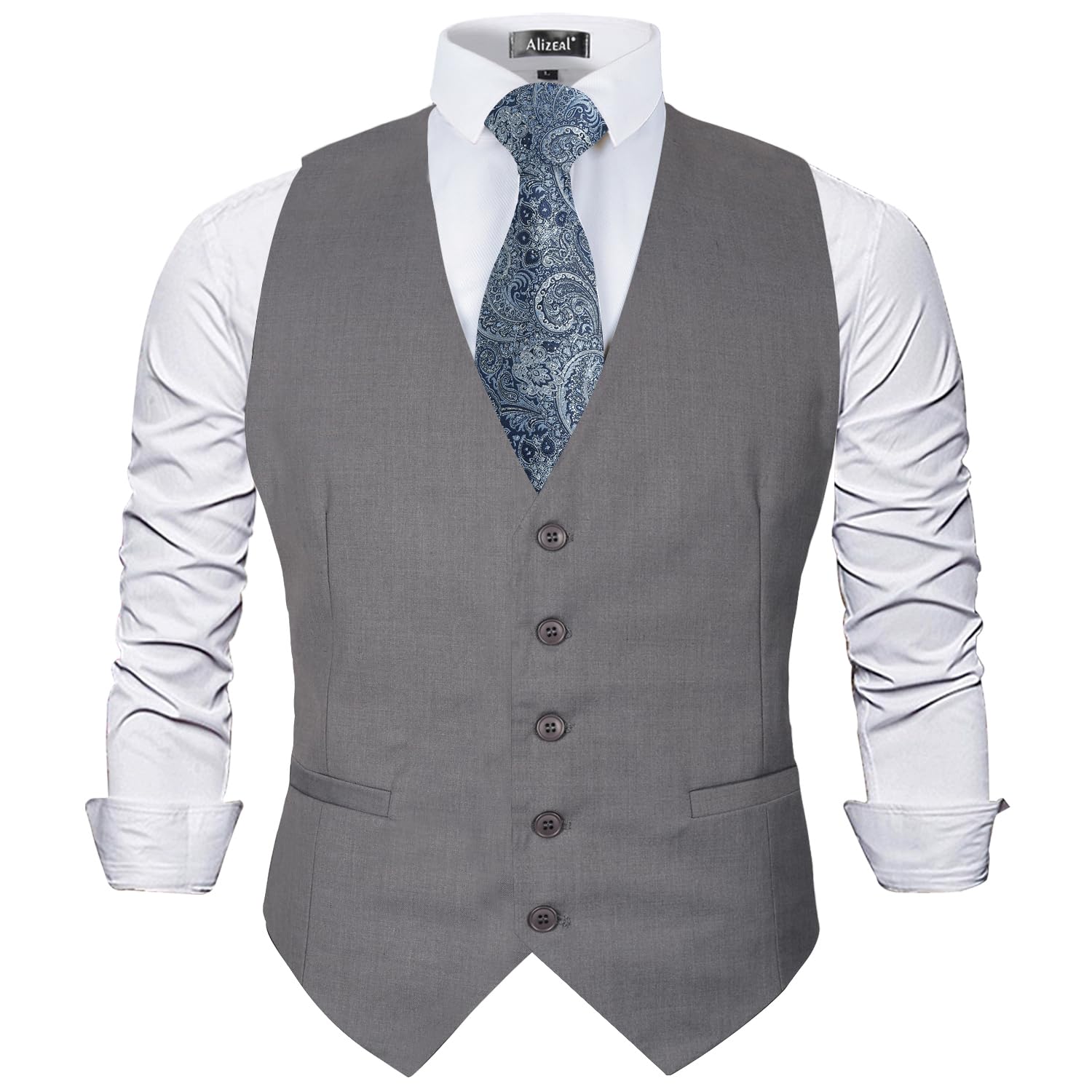 Alizeal Mens Classic Solid Suit Vest Regular Fit Tuxedo Waistcoat