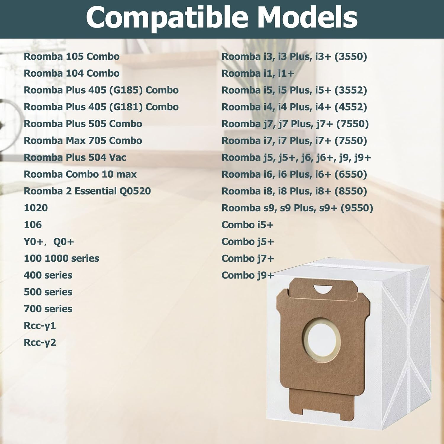 20 Pack Vacuum Bags for iRobot Roomba 104 Combo, 105 Combo, 105 Vac, Plus 405 Combo, Max 705 Vac, Max 705 Combo, Plus 504 Vac, Plus 505 Combo, Q0520, Combo 10 max, i, j, s Series Robot Vacuum