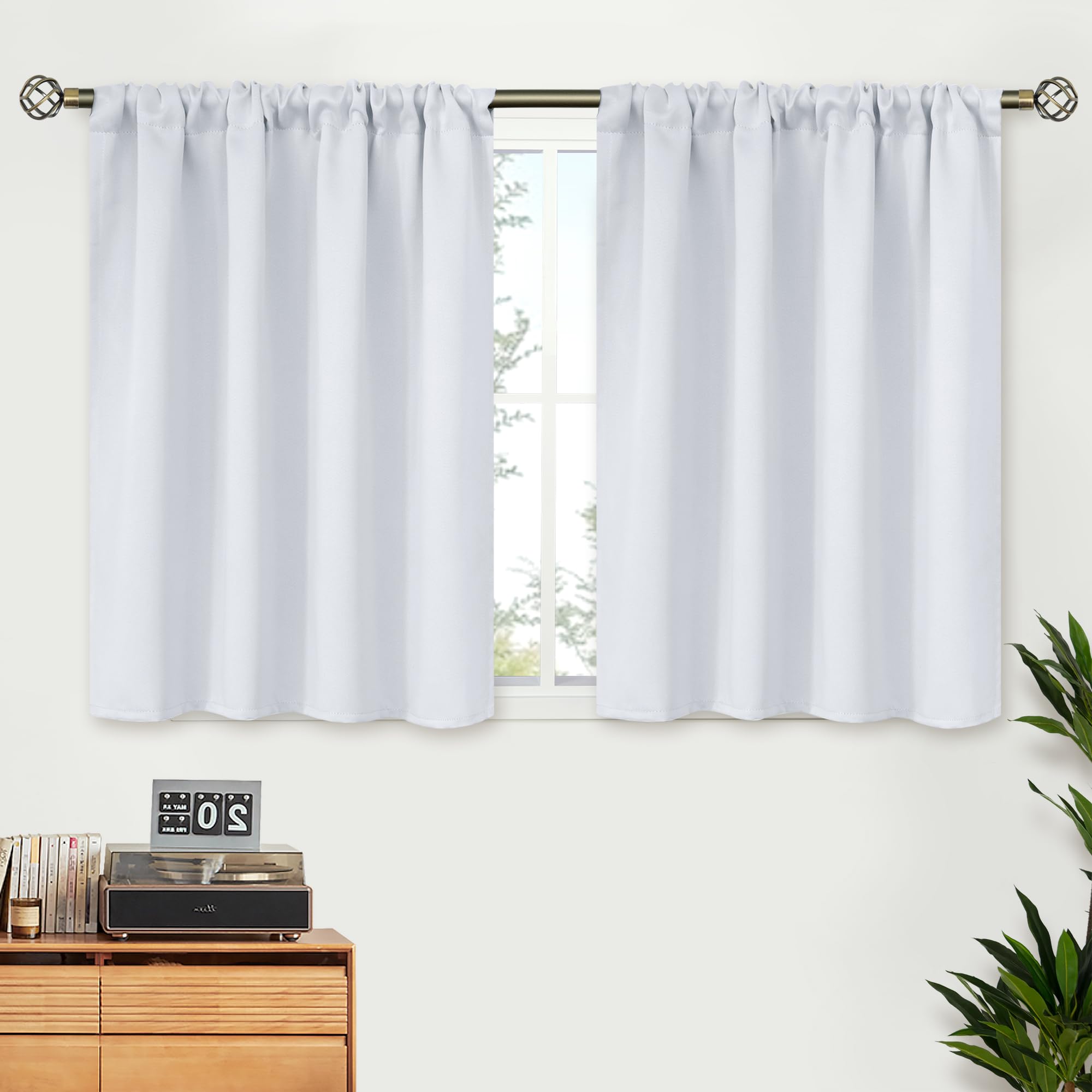 BGment Short Curtains 30 Inches Length for Kitchen Cafe Bathroom - Rod Pocket 42 Inch Wide Room Darkening Drapes for Basement Camper Small Window, Greyish White, 2 Panels, 42 x 30 Inch