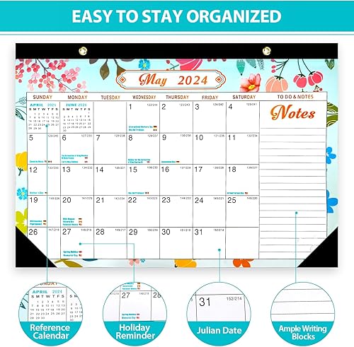 Miniatura 2 de SKEFOLI Calendario de escritorio 2024-2025, 18 meses de enero de 2024 a junio de 2025, calendario de escritorio grande de 17 x 12 pulgadas 2024,