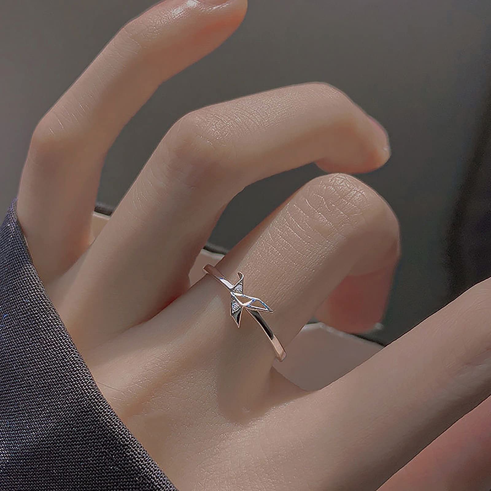 S925 Sterling Origami Kranich Ring Mode Baumeln Origami Zirkon Offene Einstellbare Daumen Ringe Schmuck Geschenke für Frauen Weihnachten,
