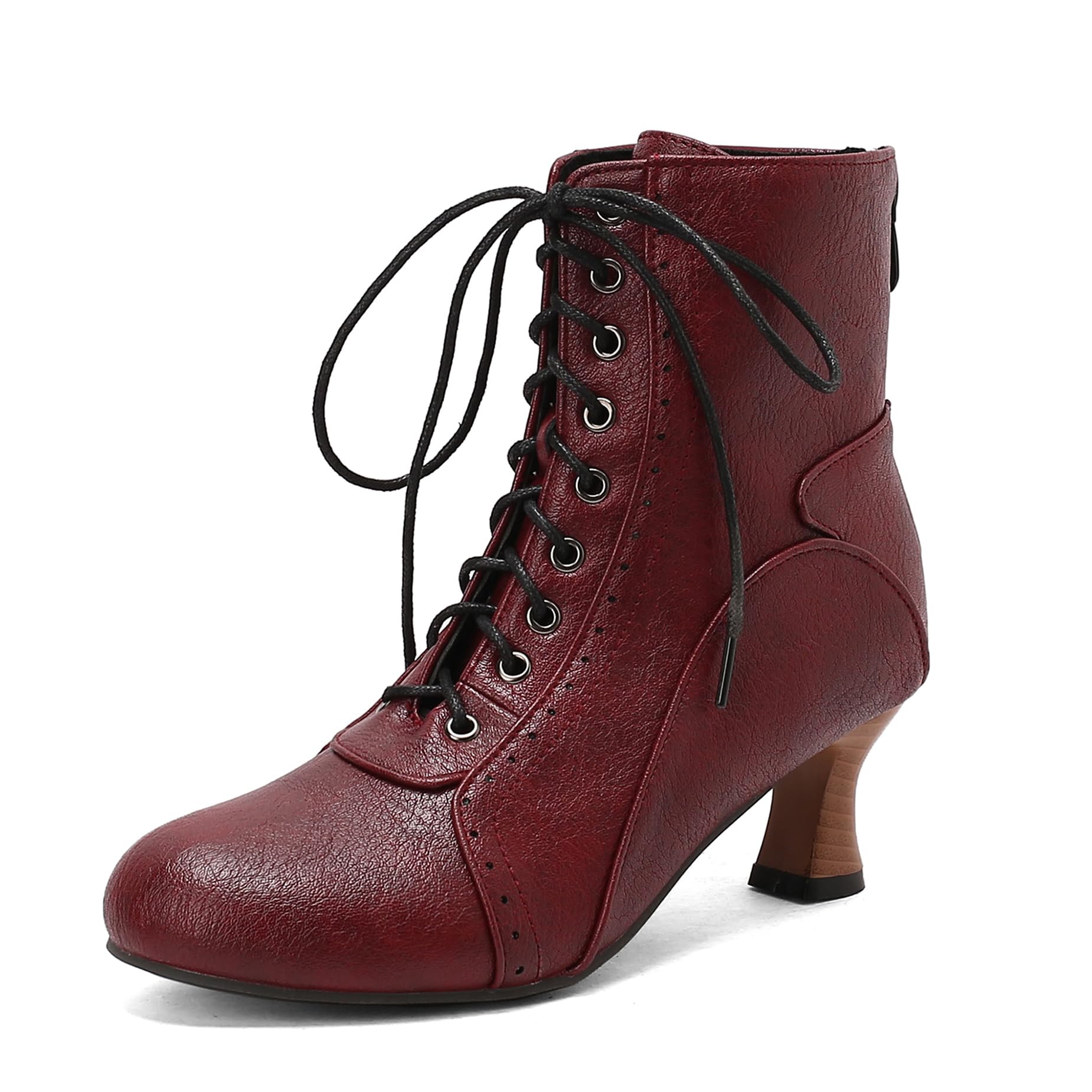 Kitten Heel Round Toe Lace Up Women Short Biker Boots