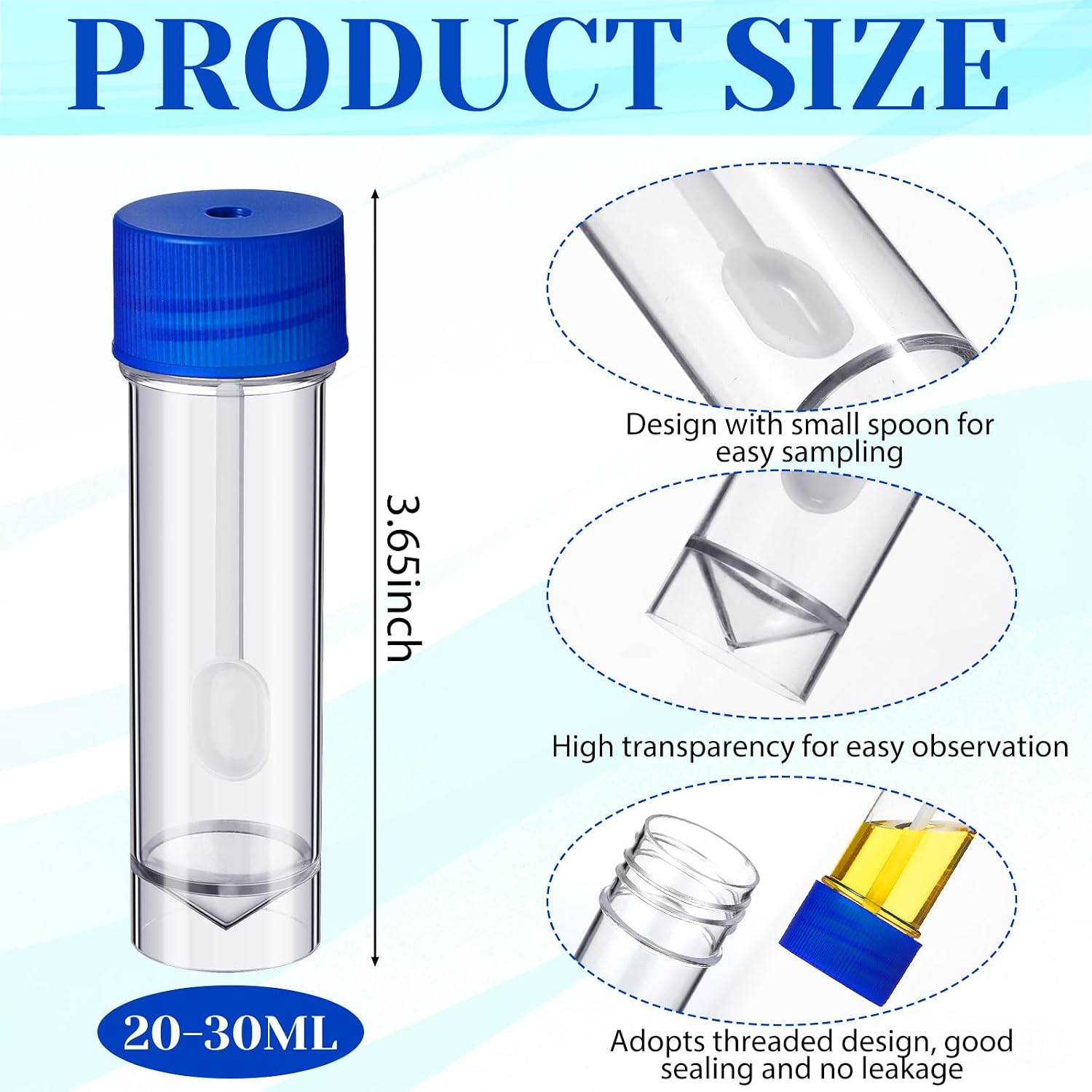 Ceenna 20 Pcs 25-30ml Stool Specimen Cup Stool Container with Spoon Lid Clear Sample Collection Cup with Spoon and Leak Proof Screw on Covers for Testing Laboratory