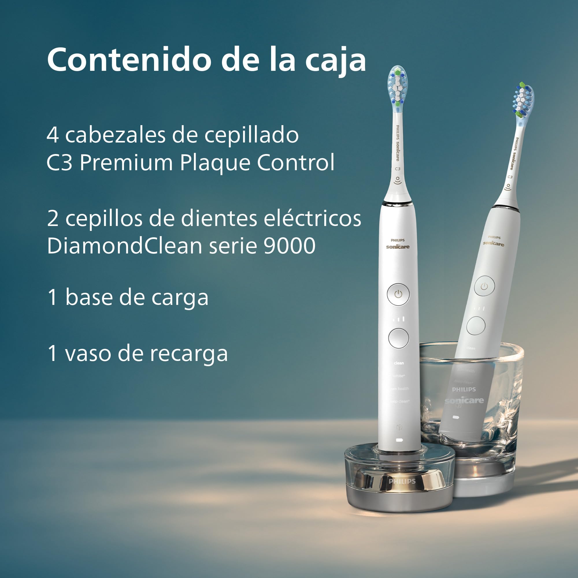 Philips Sonicare DiamondClean 9000 Pack Doble, 4 Modos, 3 Intensidades, Aplicación, Sensor de Presión