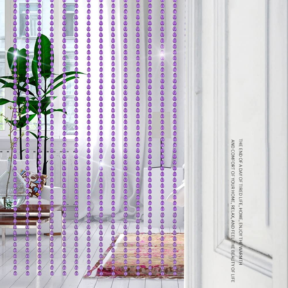 Rideau De Perles Acryliques Gouttes De Pluie, Rideau De Perles Fait À La Main pour Porte, Séparation De Pièce, Fête, Mariage, Décoration De Chambre d'enfant (Couleur : Purple-B, Taille : 124strands-