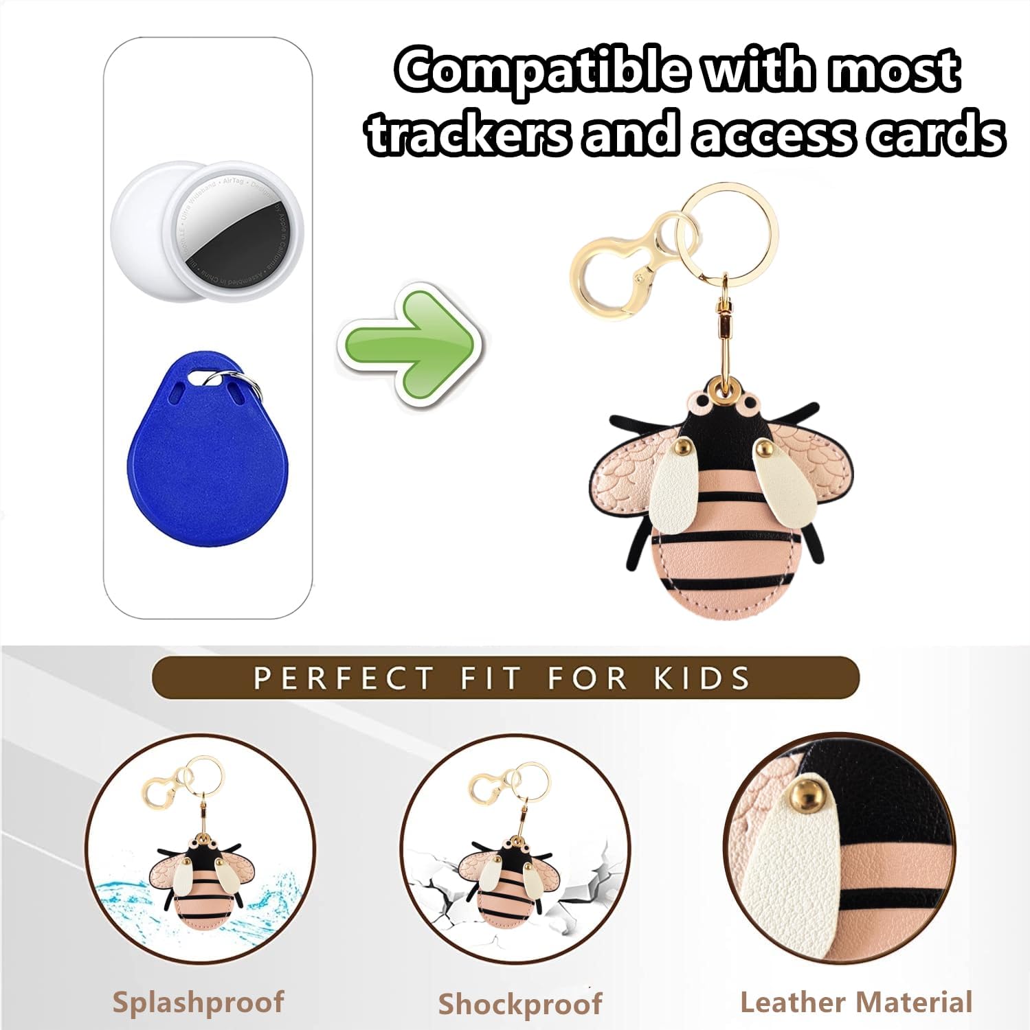 Leather Keychain Holder Case Compatible with AirTag,Cute Protective Cover with Keyring - Image 4