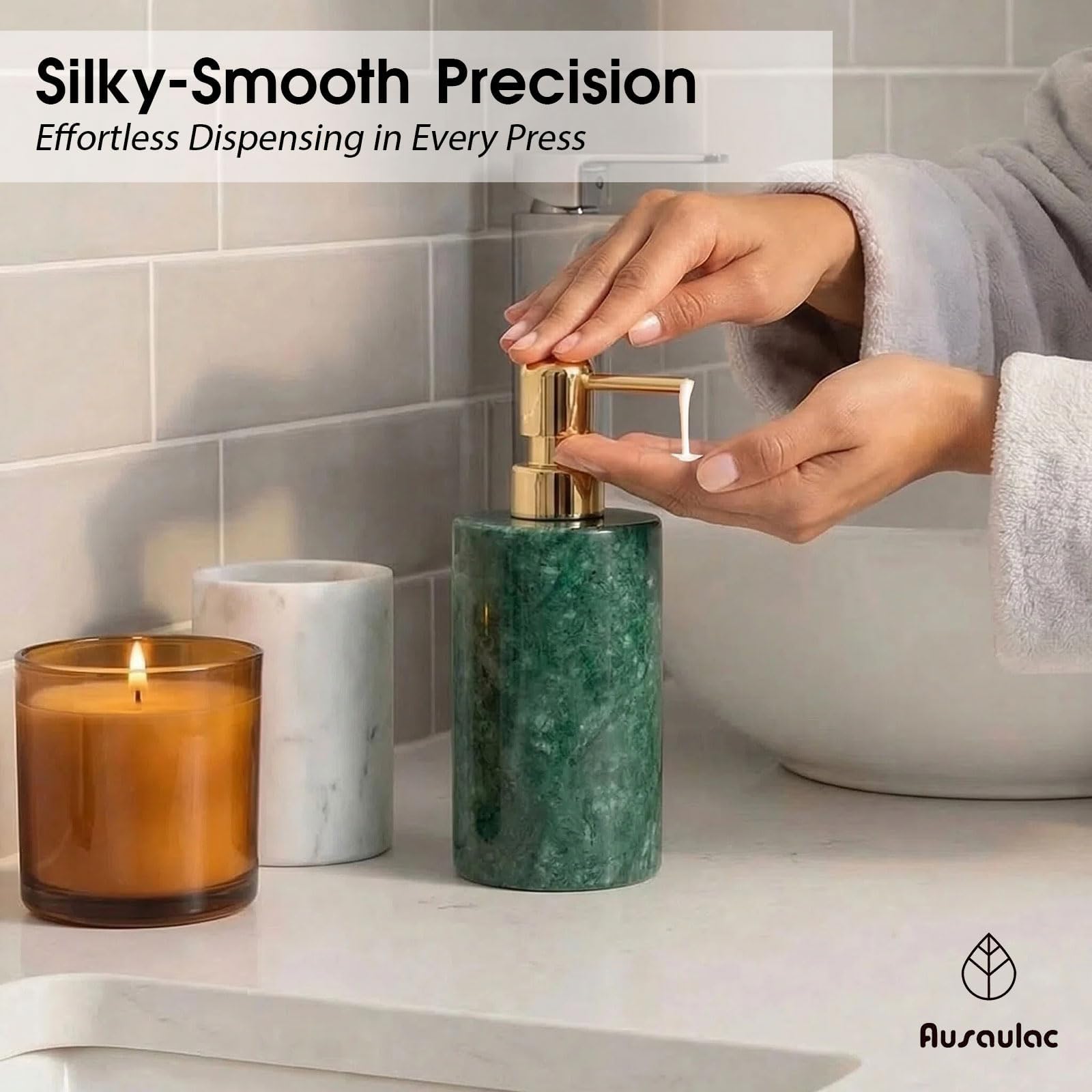 Dispensador de jabón de mármol, dispensador de jabón de manos para baño, cocina, encimera, dispensador de loción y jabón líquido (1, verde)