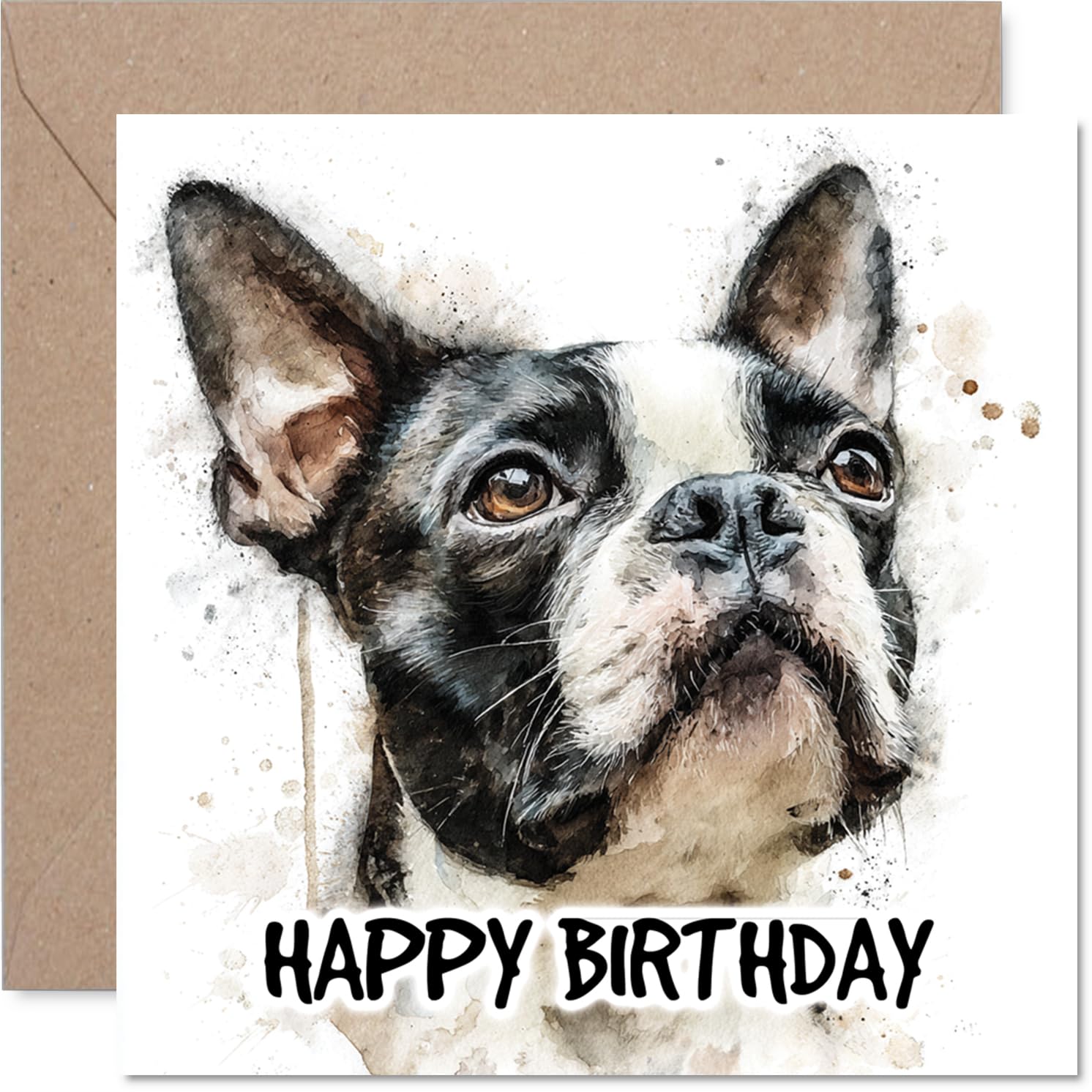 Boston Terrier Birthday Card for Men Women - Dog Breeds - Happy Birthday Card for Auntie Uncle Neighbour Dad, 145mm Bday Greeting Cards