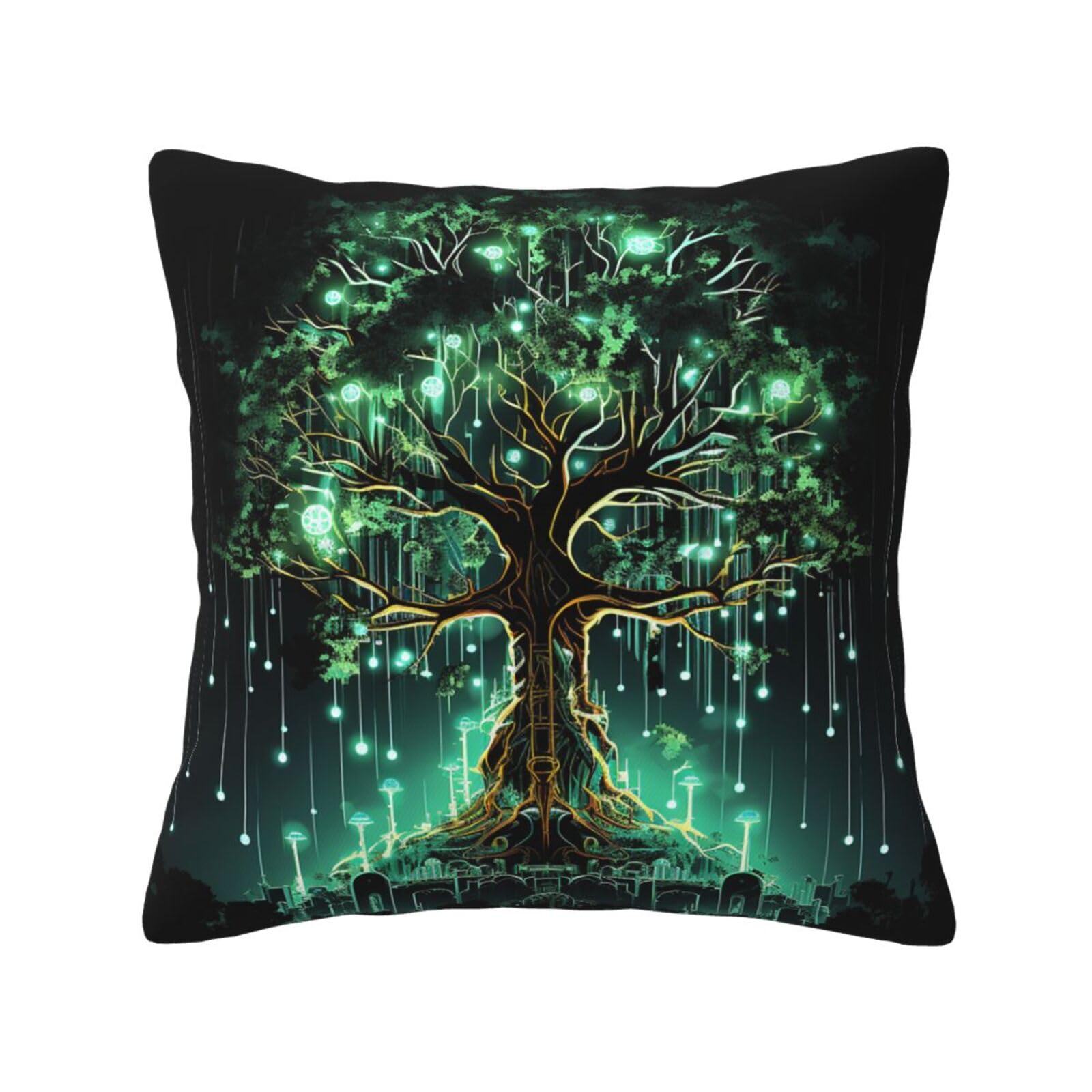 FodPand Magical Green Tree Throw Pillow Covers 16"X16" Super Soft Cozy Pillows Case Morden Decorative Cushion Cover for Sofa Couch Bed Home Decor