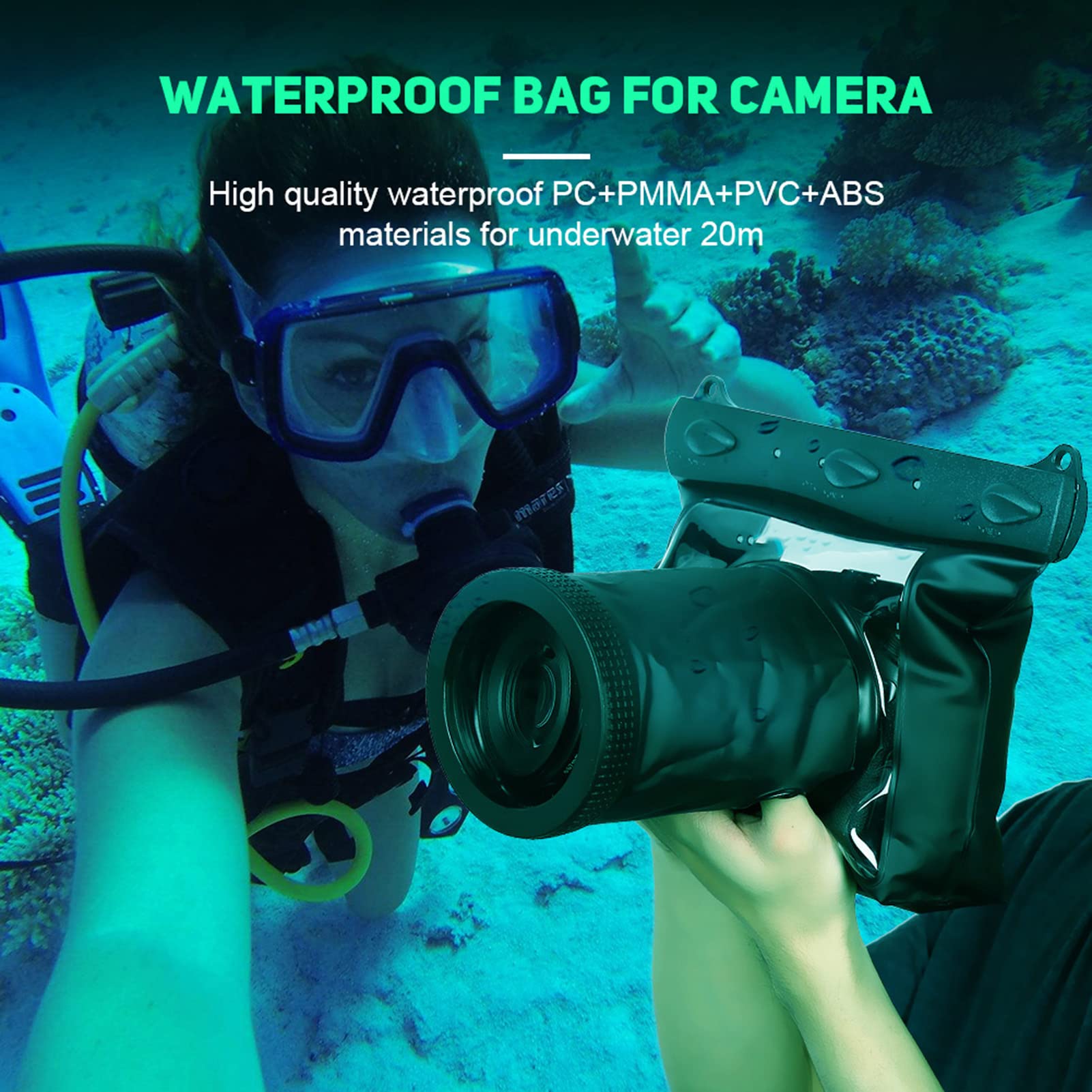 Diyeeni Custodia impermeabile per fotocamera reflex DSLR, Nero, 80% Poliuretano termoplastico (TPU), 20% Silicone, Underwater-Camera-Housings