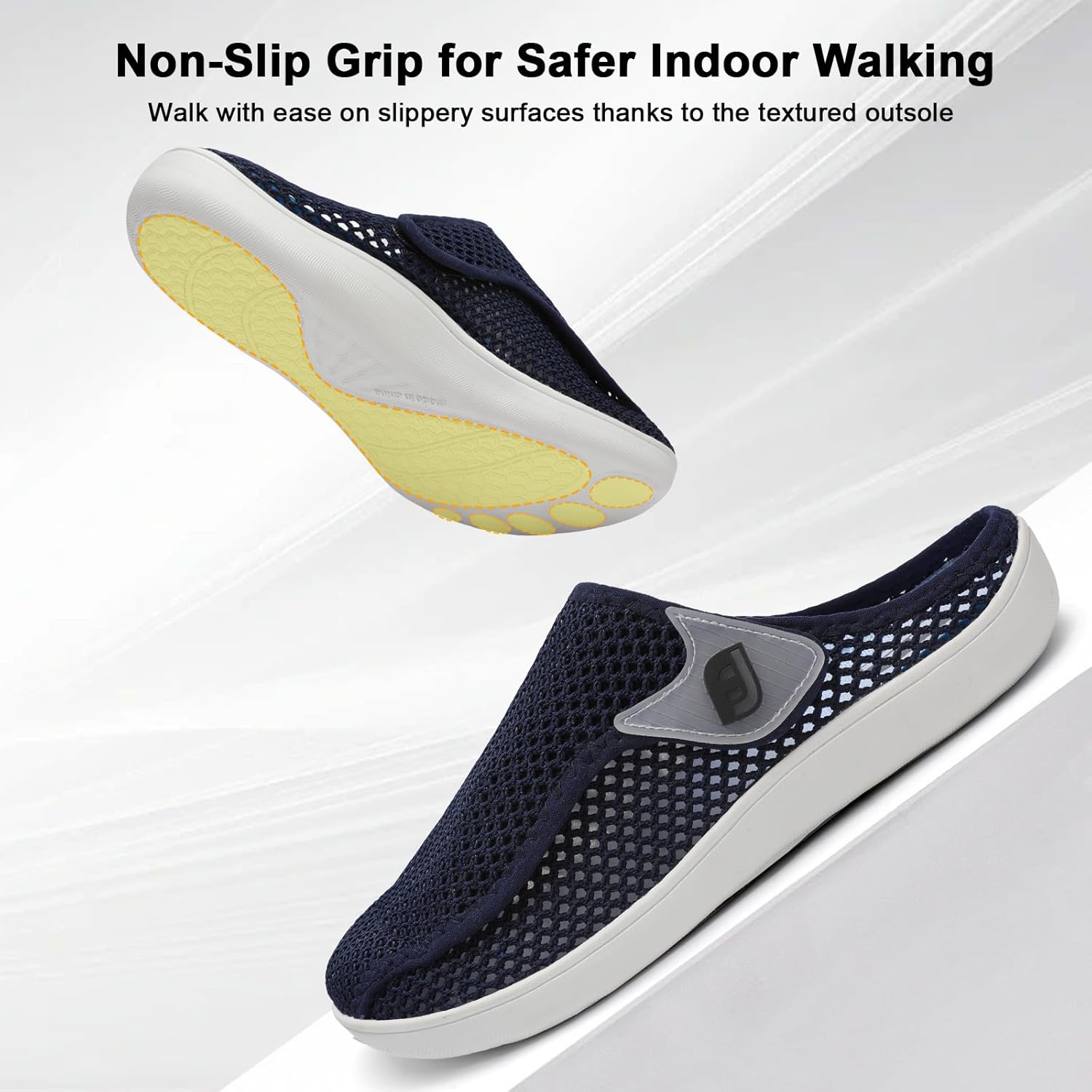 JOINFREE Womens Adjustable Slippers Wide Width Comfort Diabetic House Shoes for Swollen Feet, Edema, Elderly, Pregnancy, Non-Slip Slip-on Breathable Indoor Slippers Navy Blue 7 - Image 7