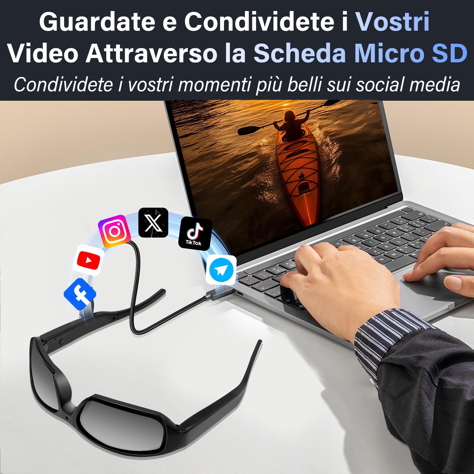Telecamera Nascosta Occhiali da Sole, Mini Telecamera Spia, HD Action Cam Sport Occhiali Fotocamera per Gli Sport Esterni Protezione UV