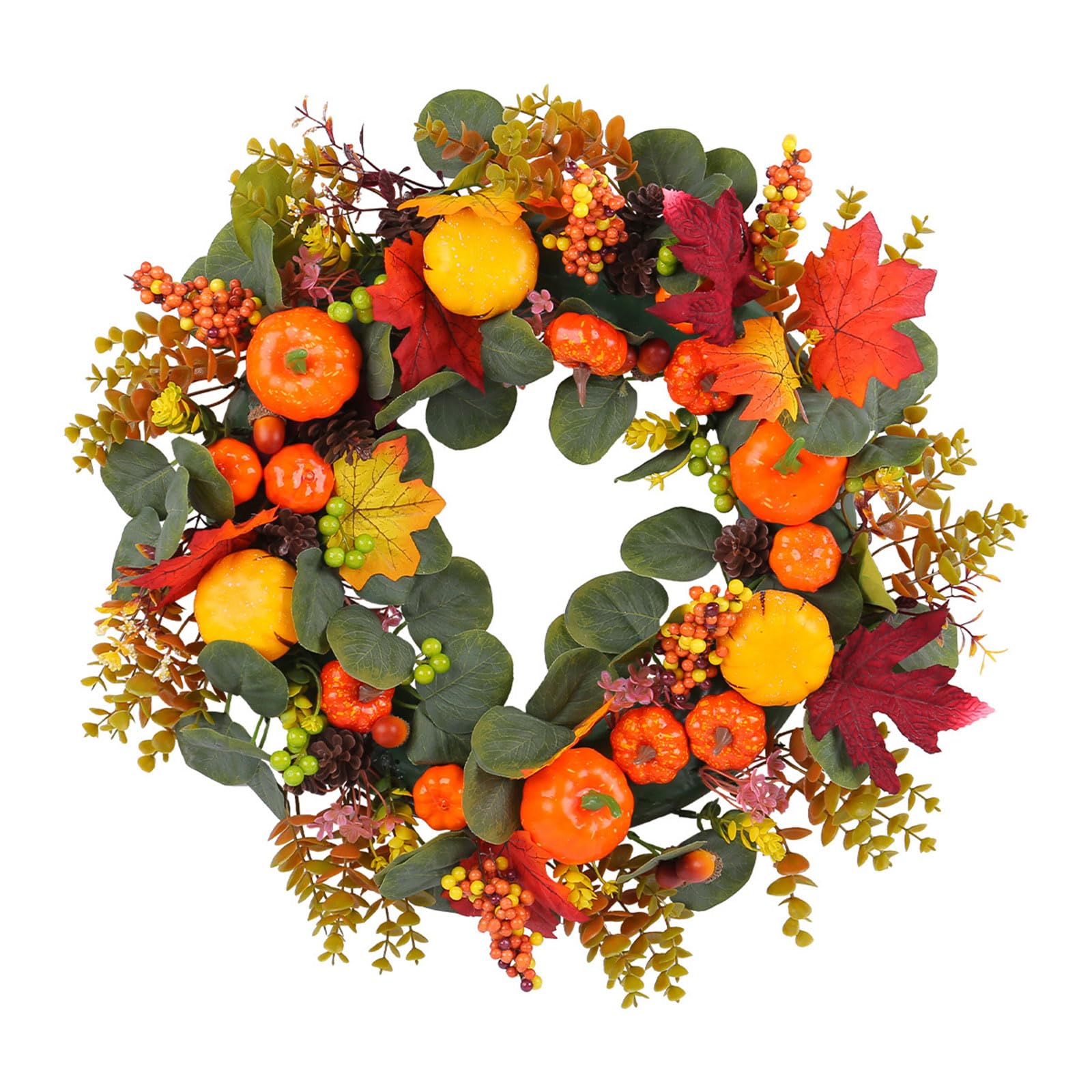 Artificial Flower Wreath with Pumpkin, Simulation Flower Wreath Spring Harvest for Front Door Farmhouses Season Decorations