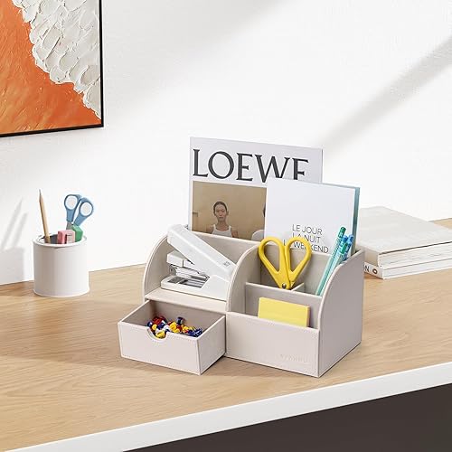 Miniatura 5 de Vlando Organizador de escritorio para suministros de oficina, piel sintética, organizador y almacenamiento de oficina, soporte de almacenamiento de
