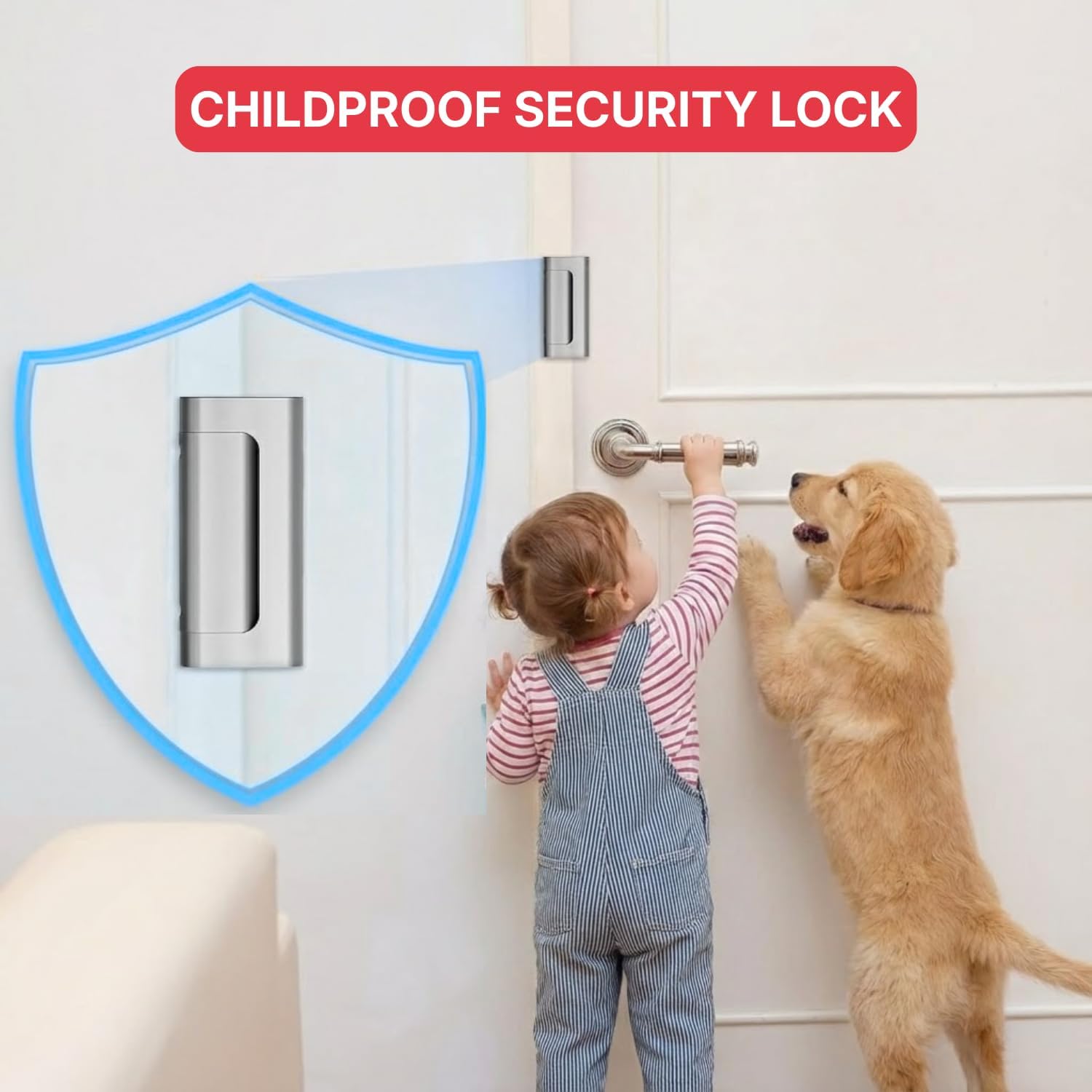 Door Reinforcement Lock - Home Security Child Proof Door Lock Withstands 800 lbs, for Inward Swinging Doors, Door Locks for Kids Safety, Door Lock Latch Prevents Unauthorized Entry, 3 Pack