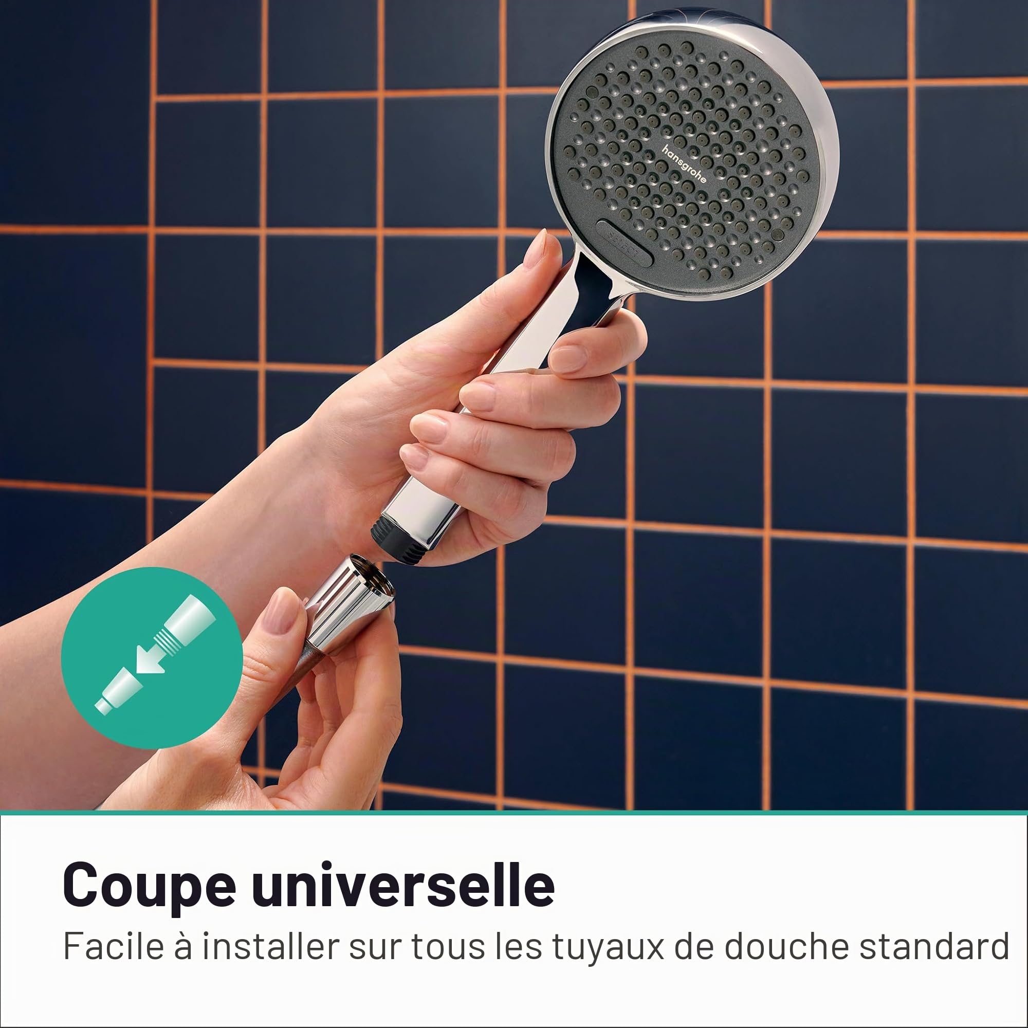 hansgrohe Activera Select S - Set de douche avec pommeau de douche (max. 8 l/min, EcoSmart, 2 types de jets), tuyau de douche (1,25 m) et support de douche, Chromé, 28052000