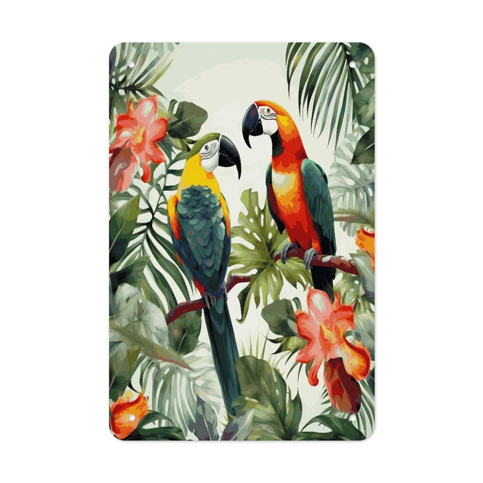 Toucans Parrot Palm Tree Leaves Metal Tin Sign Wall Decor Funny Retro Sign Weatherproof Metal Wall Art for Indoor Or Outdoor Retro Tin Signs for Kitchen Office Home Bar Decor 11.8 X 7.9 Inch