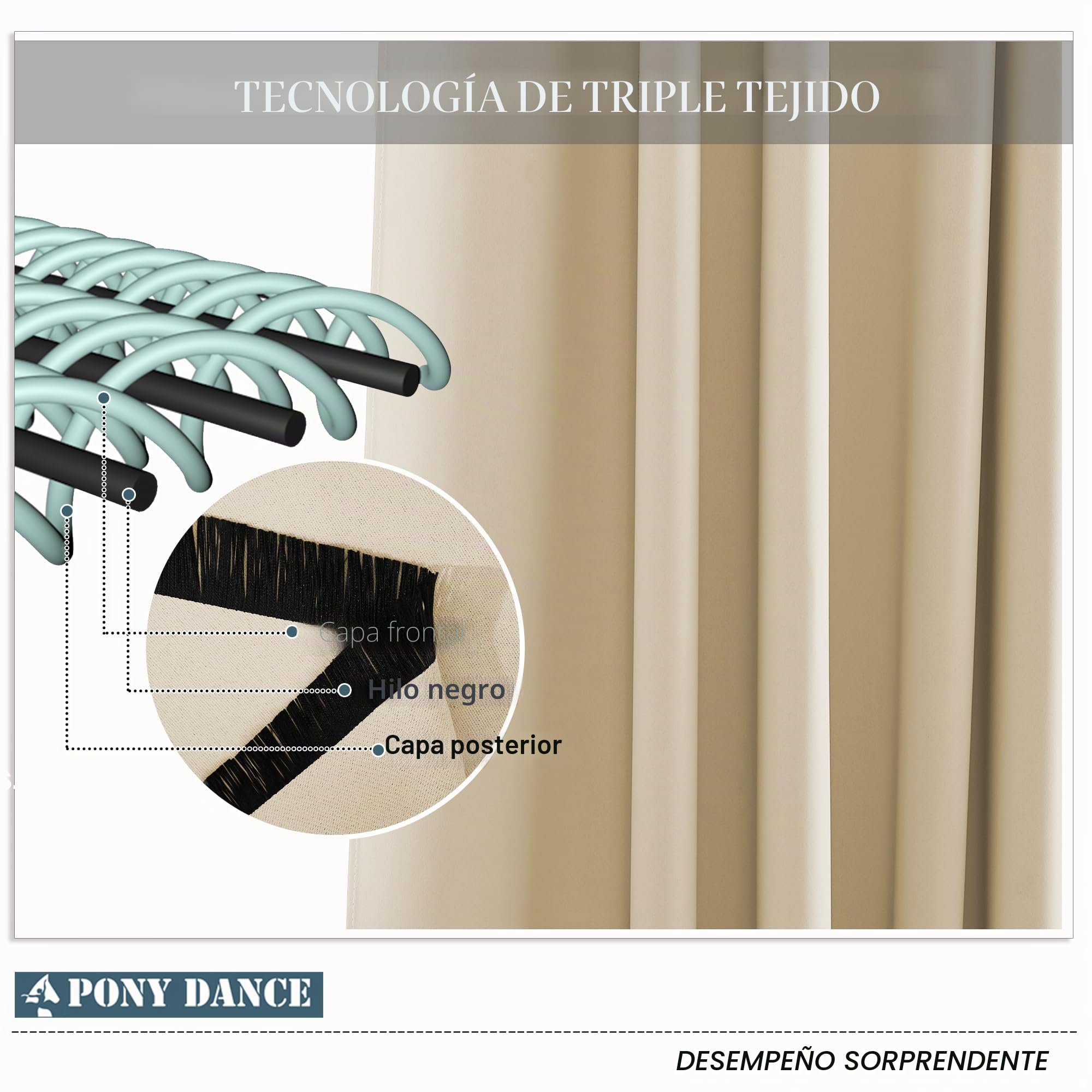 PONY DANCE Cortinas Beige Opacas,Termicas Aislantes Frio y Calor | 117x228cm(AnxAl),Cortinas Blackout 2 Piezas para Salon/Dormitorio,Proteccion Intimidad,Bloquea UV,OEKO-TEX,con Ojales