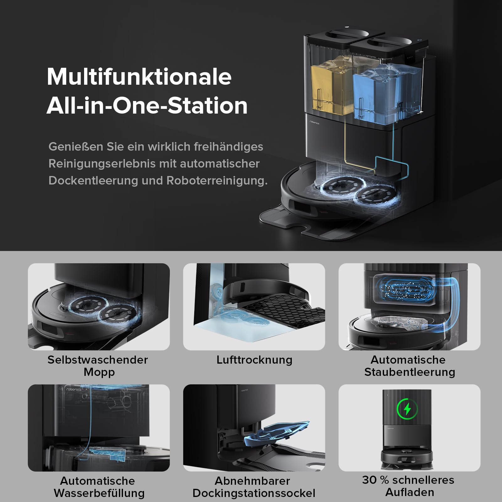 roborock Qrevo Serie Saugroboter mit Wischfunktion, 8000Pa Saugkraft(verbessert von Qrevo S), Anti-Verfilzungs-Seitenbürste, Hindernisvermeidung, LiDAR-Navigation, All-in-One Dock,Schwarz(QV 35A Set) - 3