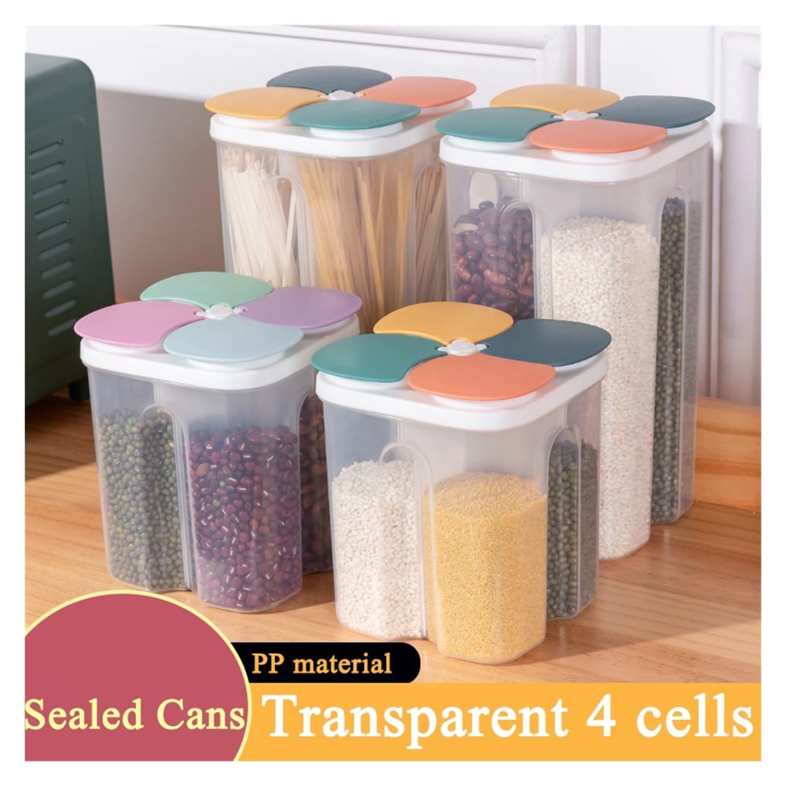 Müslibehälter-Set aus Kunststoff mit 4 Fächern, 3-teilig, luftdicht, feuchtigkeitsbeständig, hält Spaghetti frisch, 2,3 l, dunkle Farbe, ideal für die Aufbewahrung von Lebensmitteln