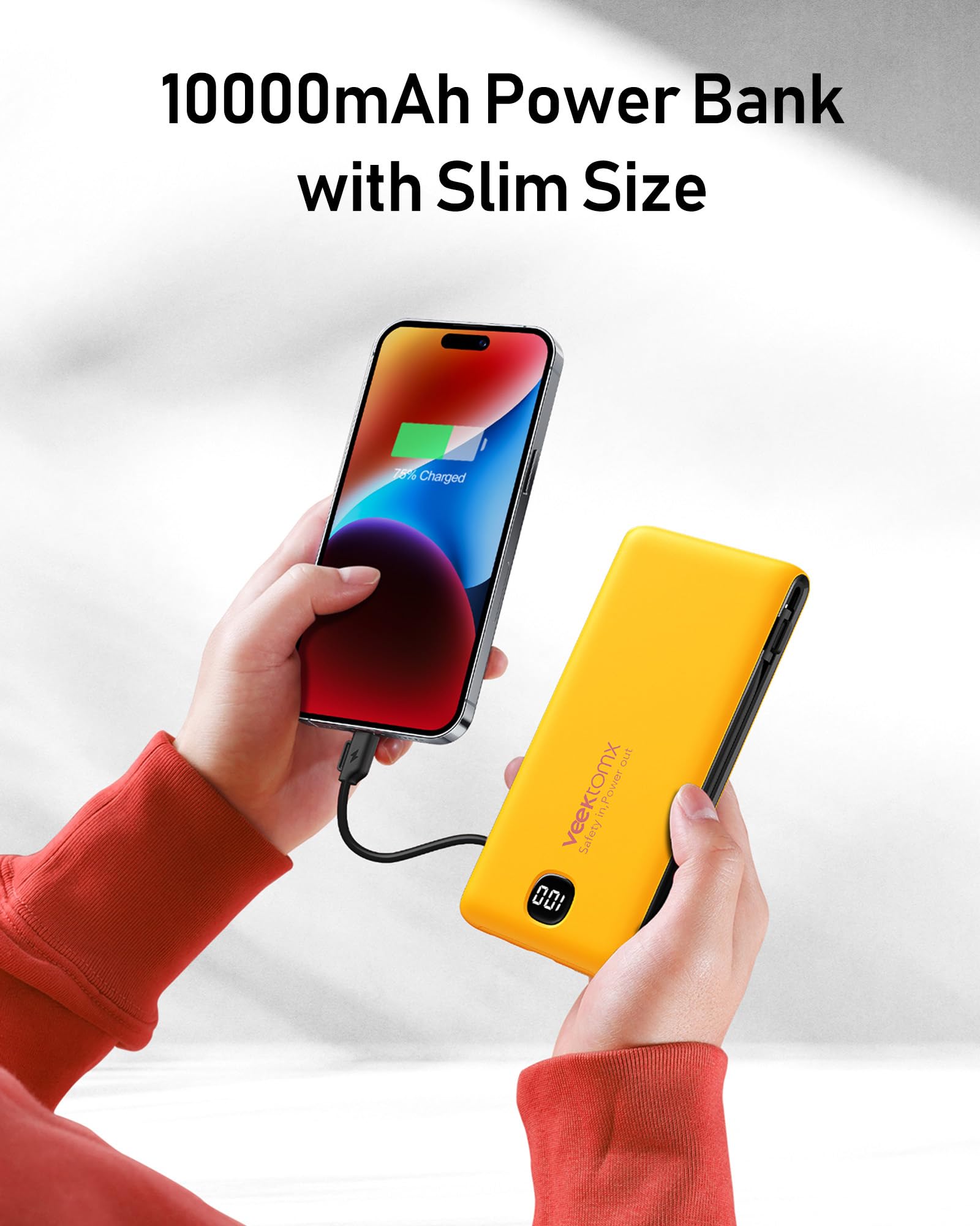 VEEKTOMX 10000mAh Portable Charger with Built-in Cables & Wall Plug view 7
