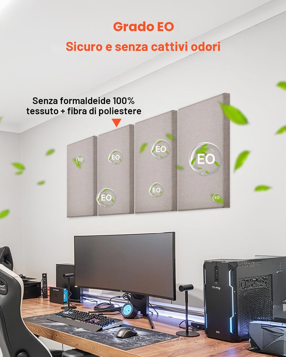 VEVOR Pannelli Acustici Murali Fonoassorbenti Autoadesivi, Pannelli Fonoassorbenti in Fibra di Vetro Bianca 4,36 kg, per Studi, Uffici, Sale Riunioni, 4 Pezzi 600 x 300 x 50 mm, Cammello