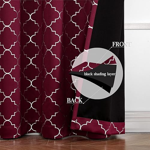 Miniatura 3 de Enactex Cortinas 100% opacas con aislamiento térmico de 84 pulgadas de largo para dormitorio, cortinas rojas con patrón geométrico plateado, cortina