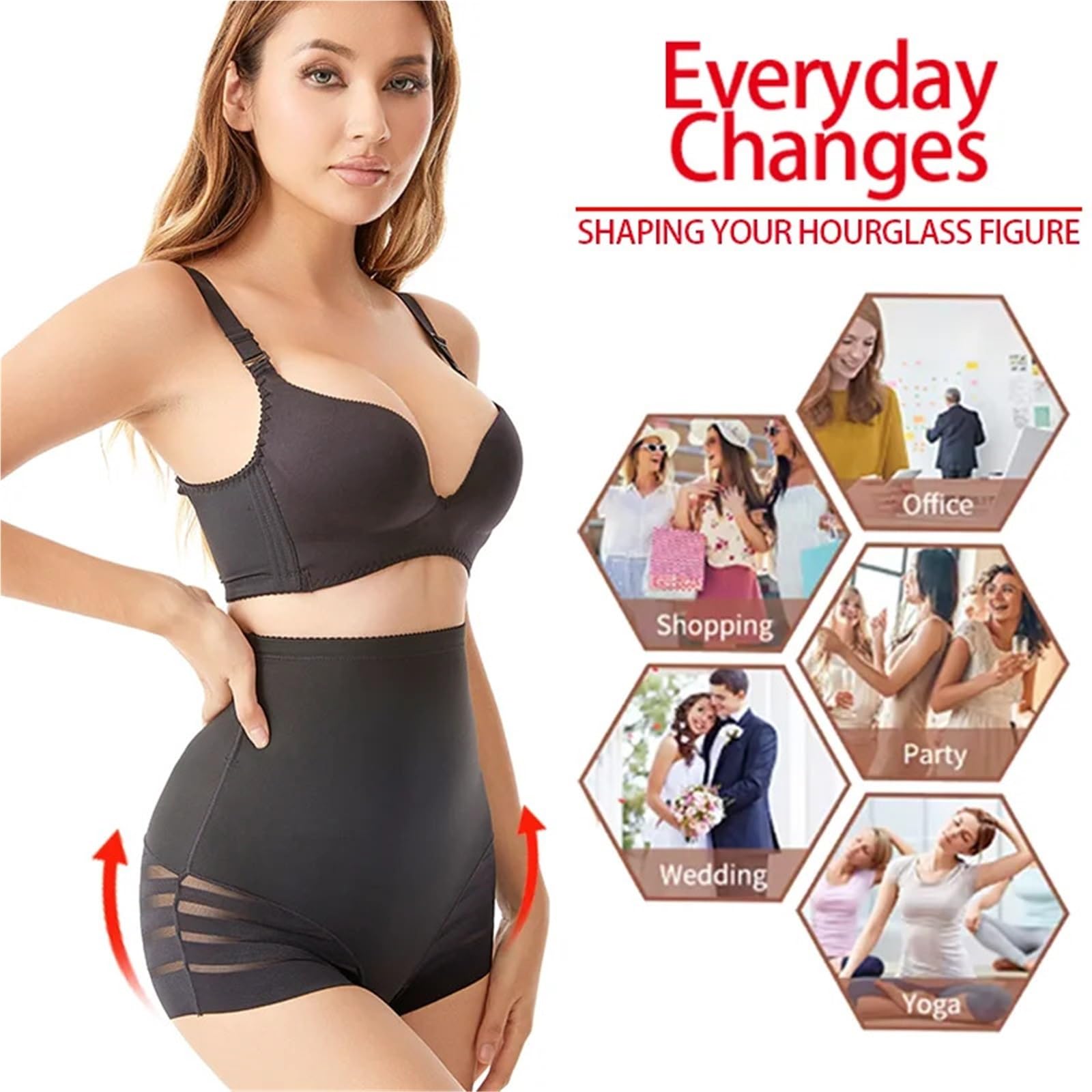Faja Reductora Mujer Adelgazante Bragas Moldeadoras De Encaje con Tiras For Mujer, Sin Costuras, De Cintura Alta, Moldeadoras De Glúteos(Black,S)