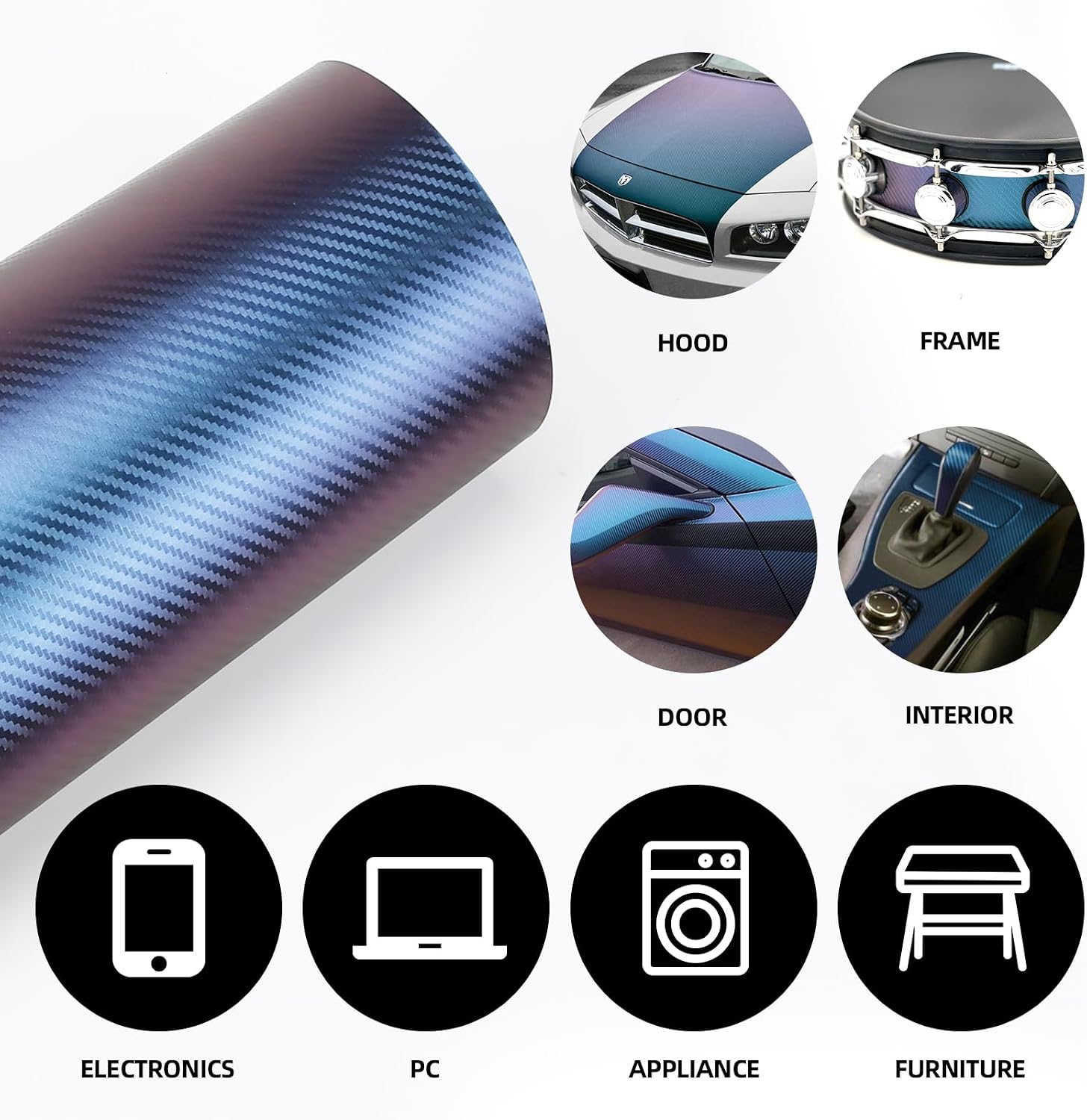 Carbon Fiber Vinyl Wrap, Gloss Purple Vinyl Wrap for Car, Charming Chameleon Blue to Purple Self Adhesive 1ft x 10ft DIY Car Film Bubble Free 1 Roll